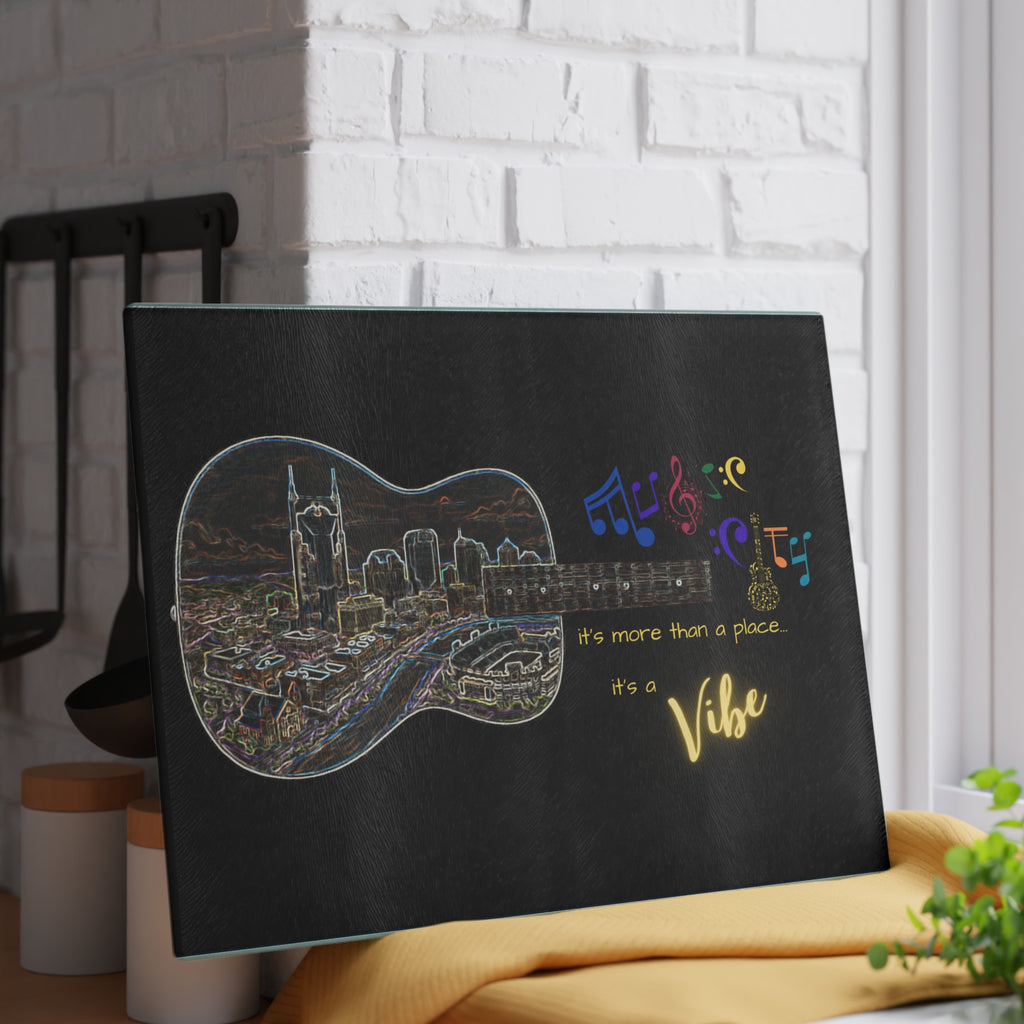 "Music City Vibe" Guitar Skyline Tempered Glass Cutting Board