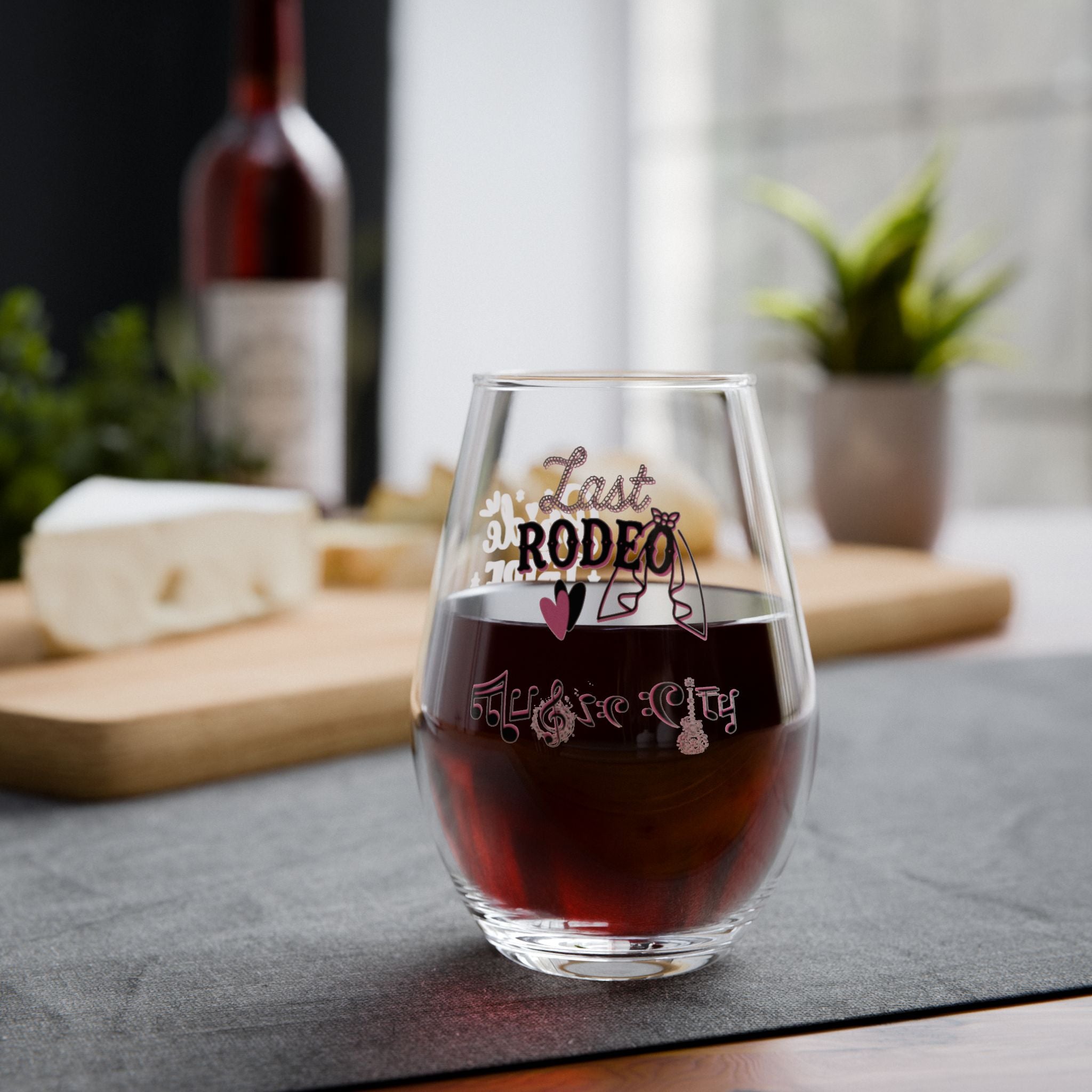 "Music City© Bride Tribe: Last Rodeo" Stemless Wine Glass – Bachelorette Party Glass