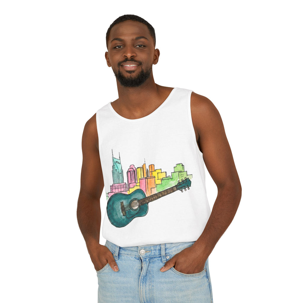 "Acoustic Music Cityscape" Watercolor Tank Top