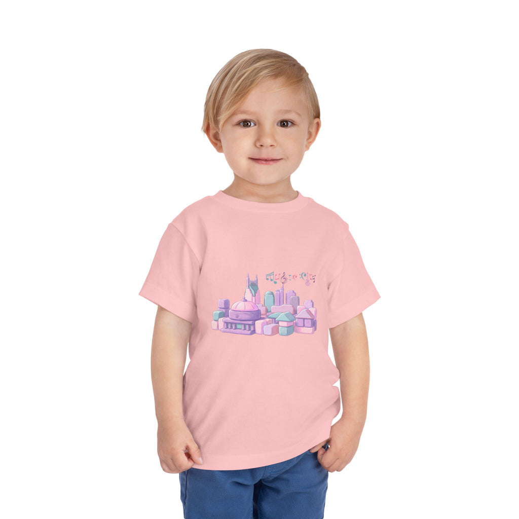 Girl's Toddler Tee with Pastel MusicCityscape