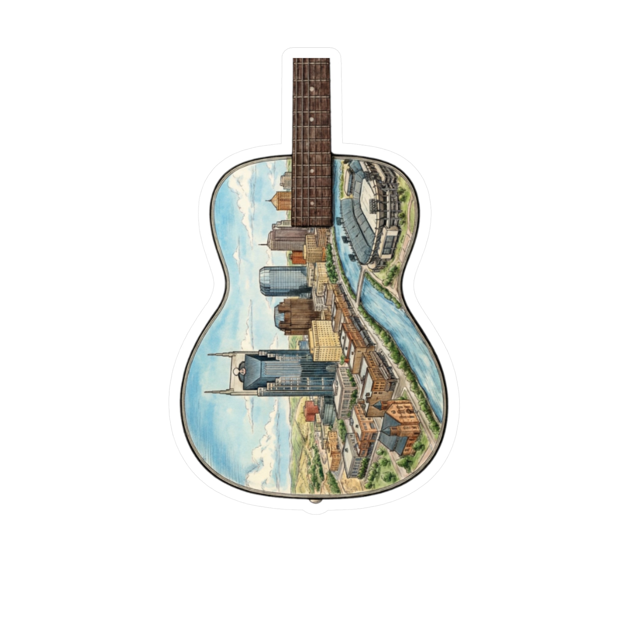 Music City Illustrated Guitar Skyline Kiss-Cut Decal