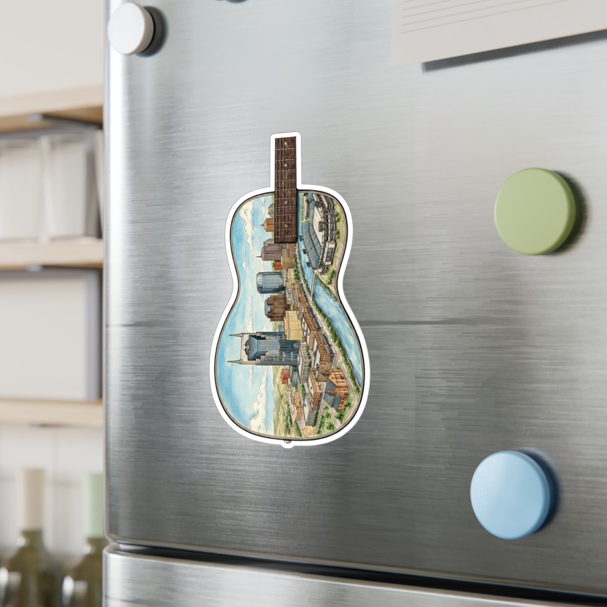 Music City Illustrated Guitar Skyline Kiss-Cut Decal