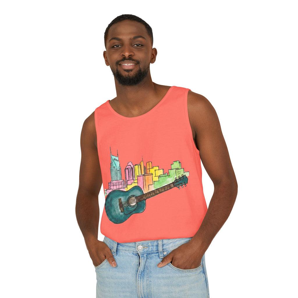 "Acoustic Music Cityscape" Watercolor Tank Top