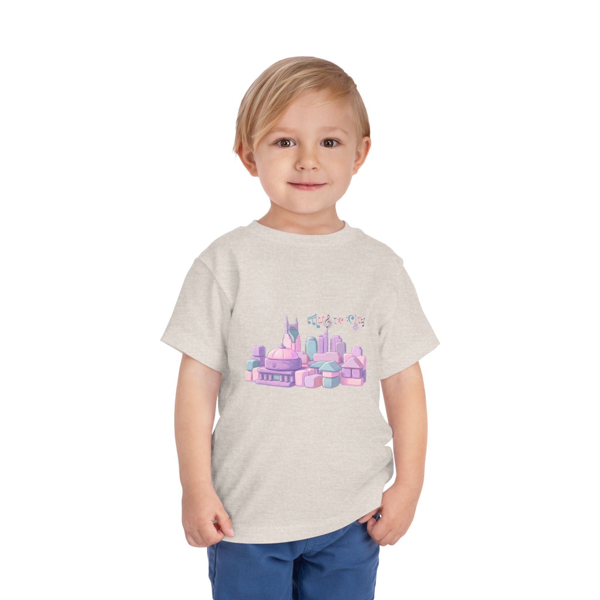 Girl's Toddler Tee with Pastel MusicCityscape