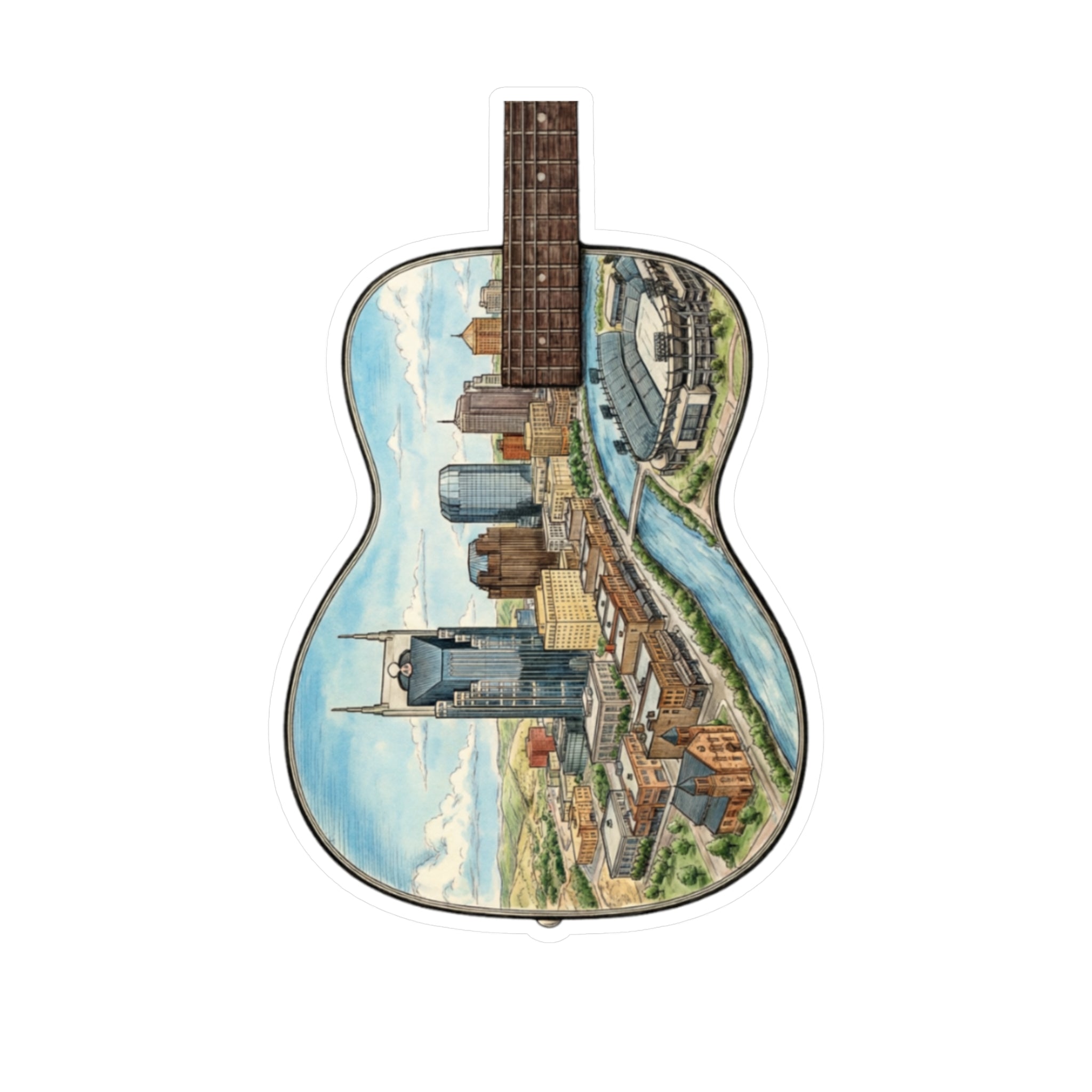 Music City Illustrated Guitar Skyline Kiss-Cut Decal