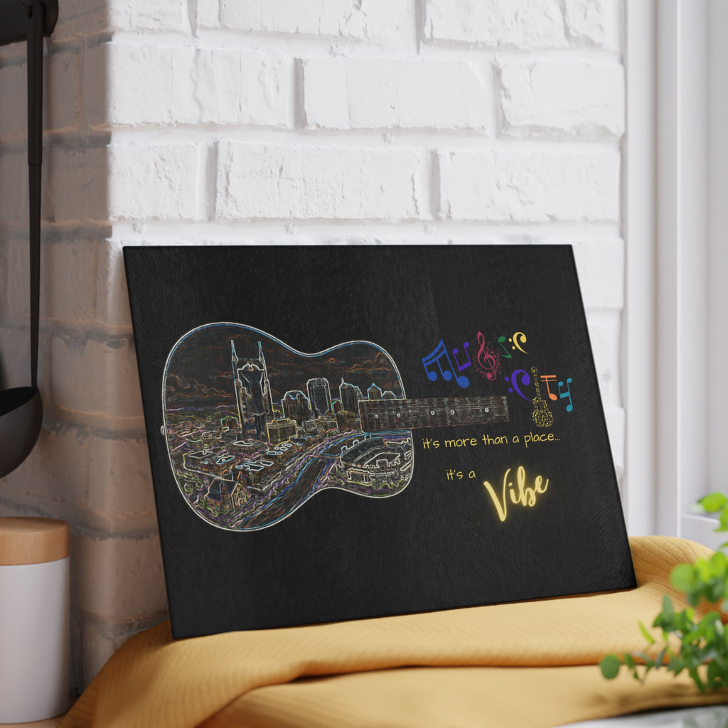 "Music City Vibe" Guitar Skyline Tempered Glass Cutting Board