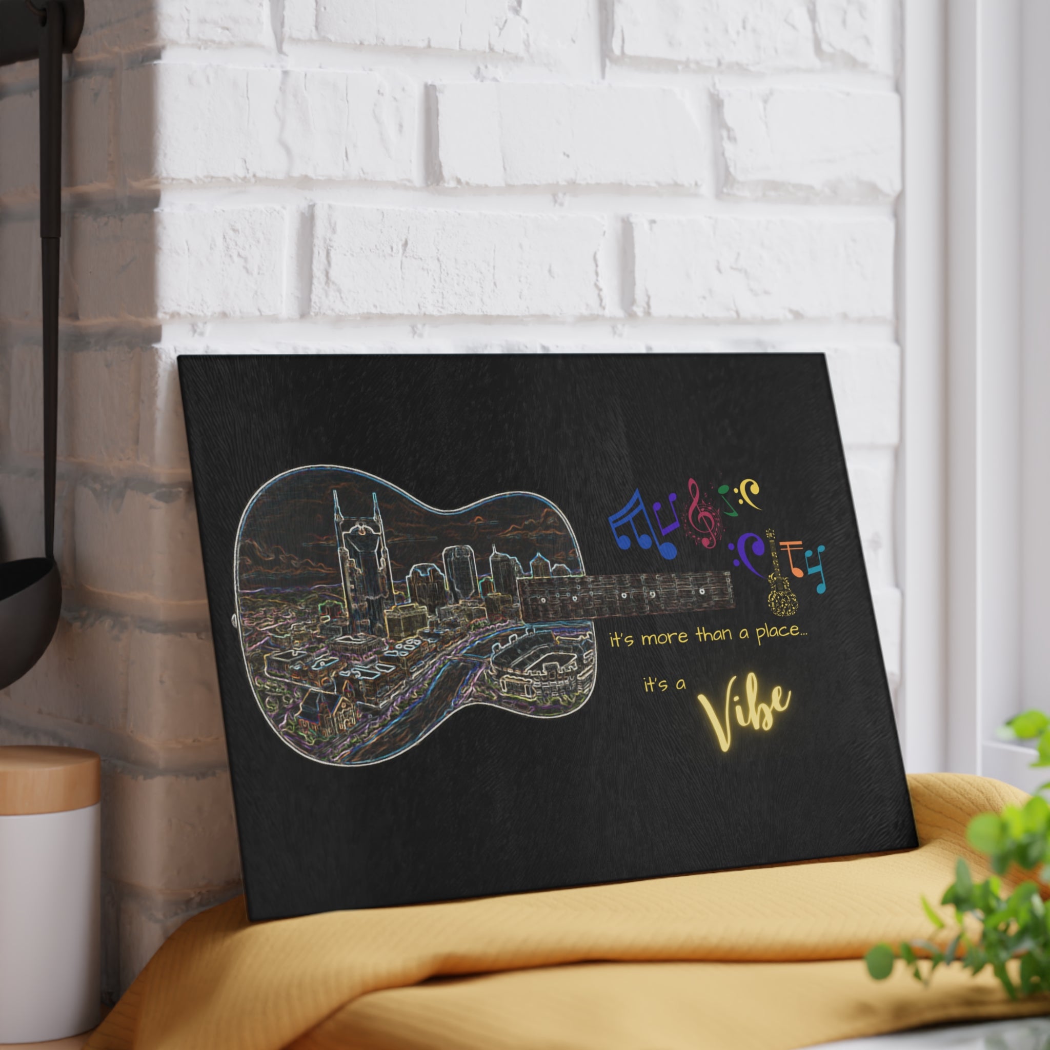 "Music City Vibe" Guitar Skyline Tempered Glass Cutting Board