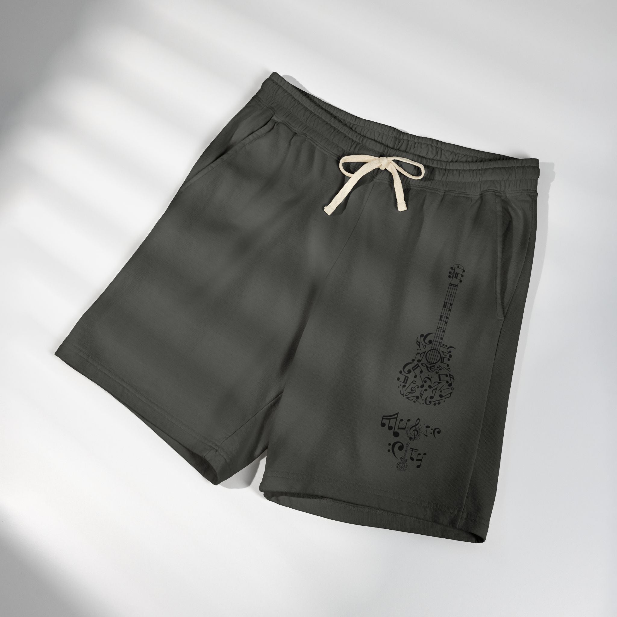"Music City© Midnight" Black Guitar Vintage Fleece Shorts
