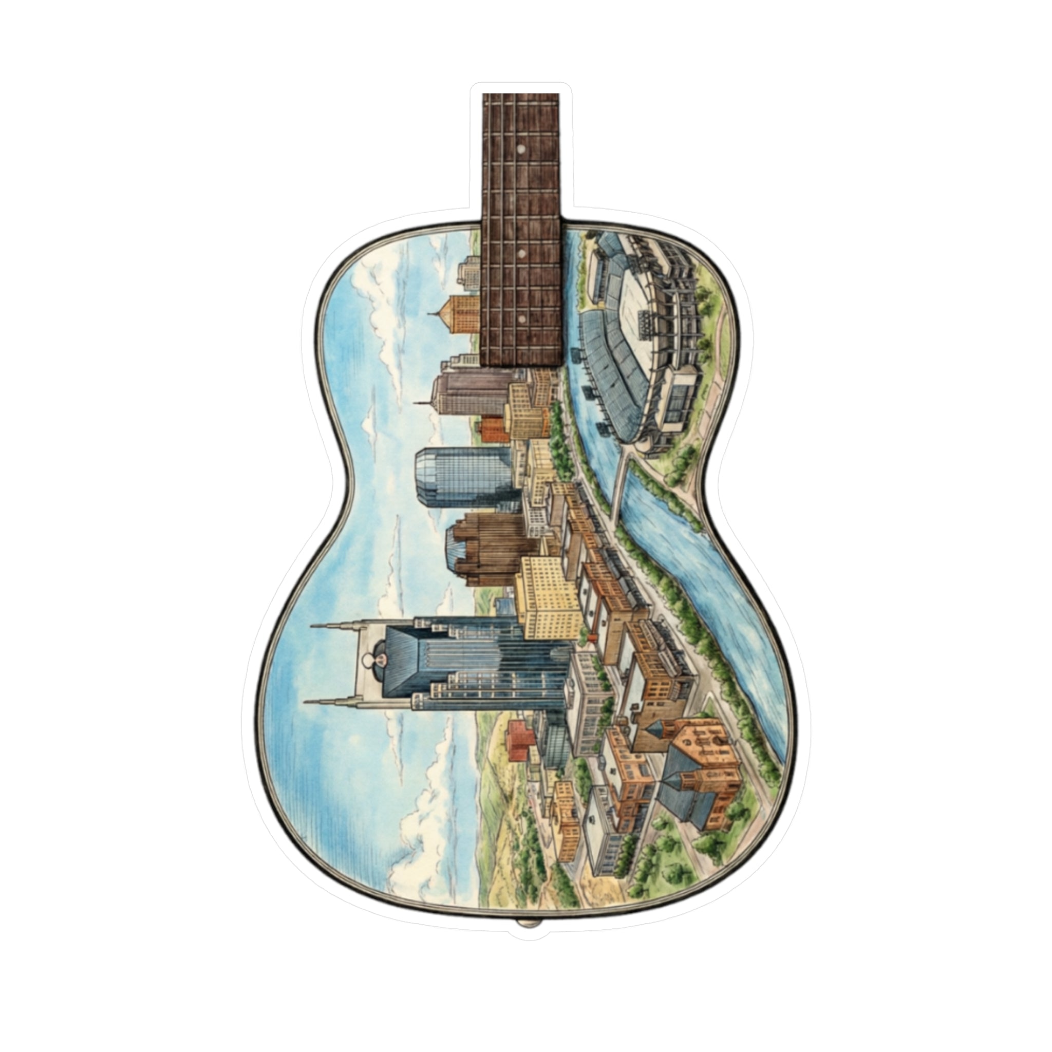 Music City Illustrated Guitar Skyline Kiss-Cut Decal