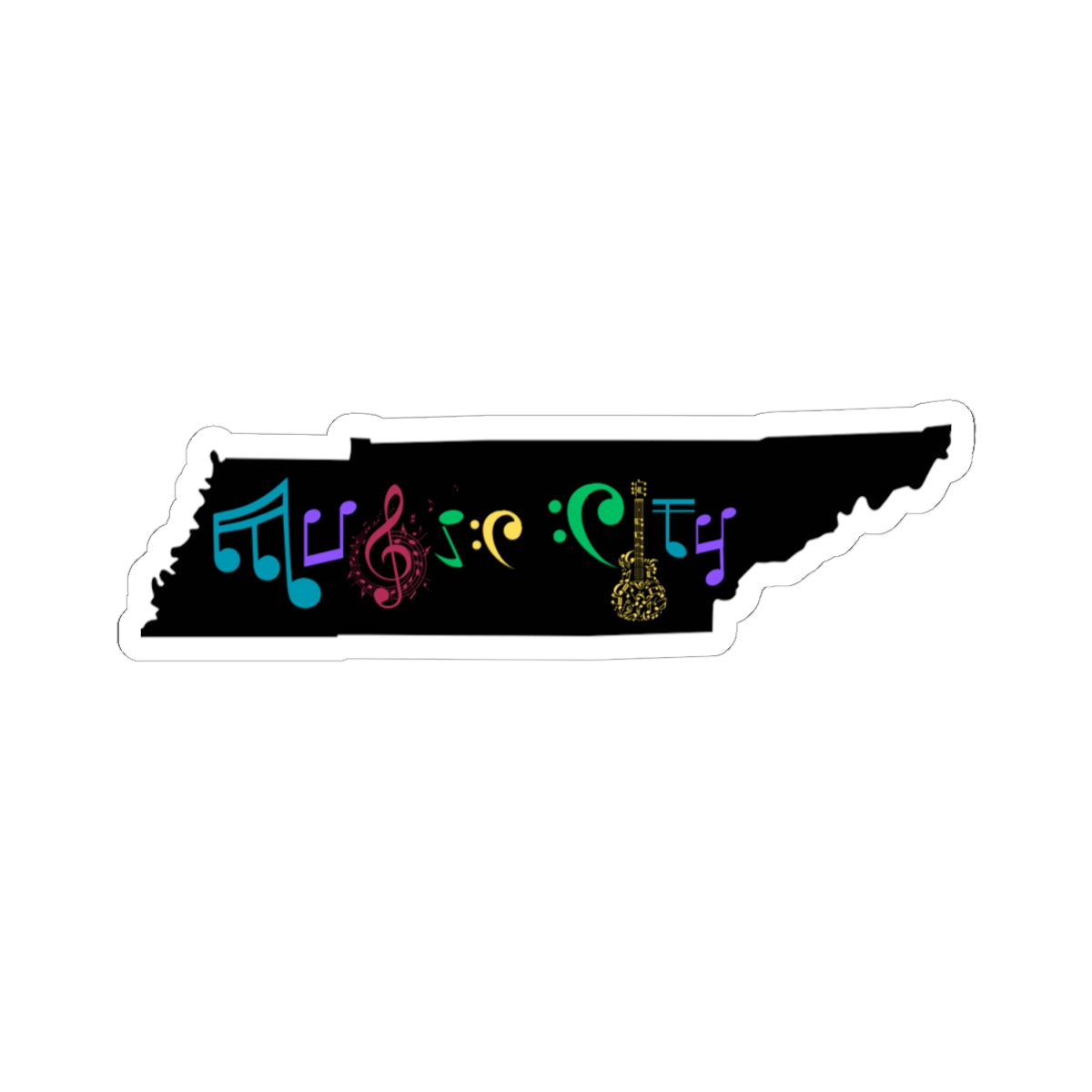 "Music City©" Colored Text Tennessee Silhouette Kiss-Cut Sticker