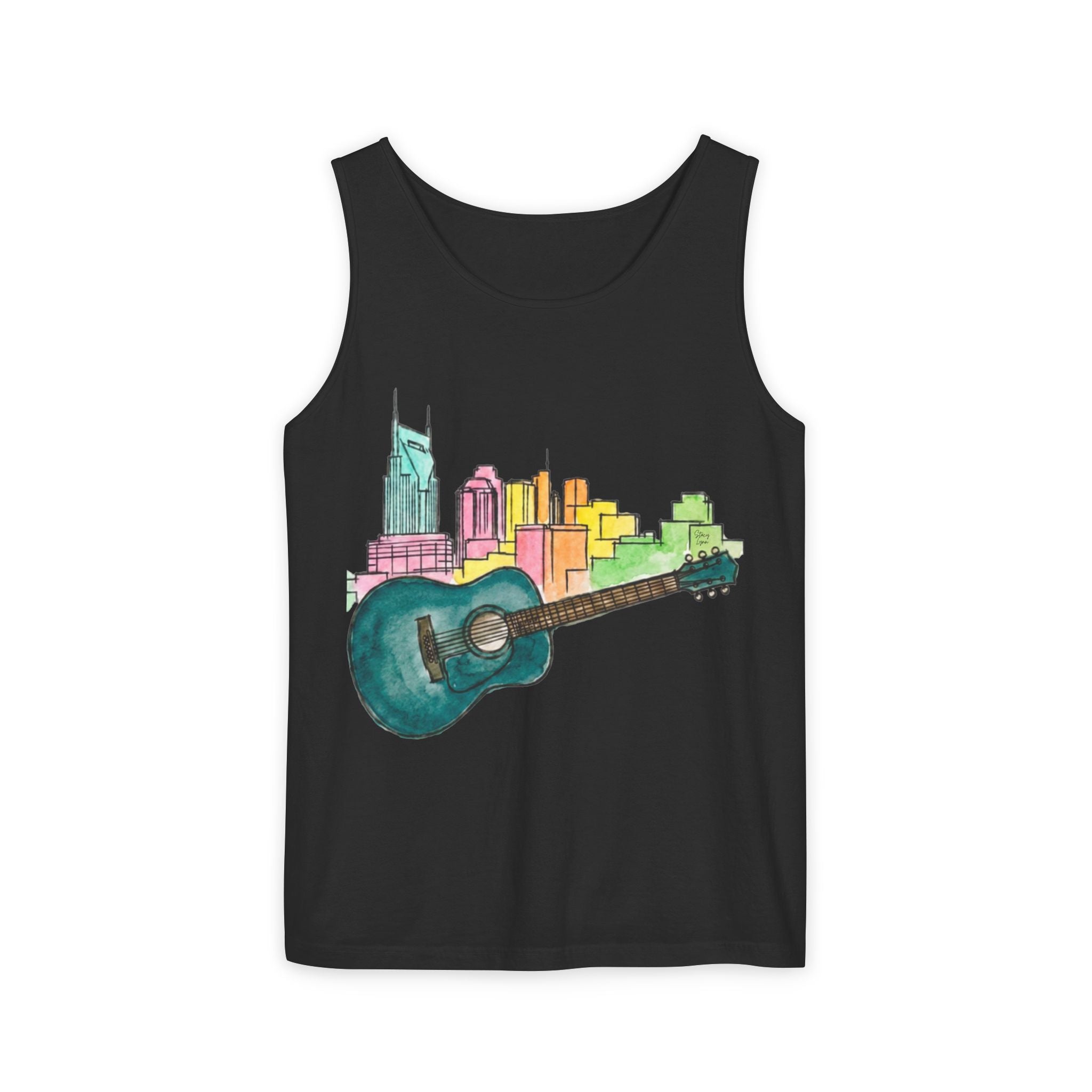 "Acoustic Music Cityscape" Watercolor Tank Top