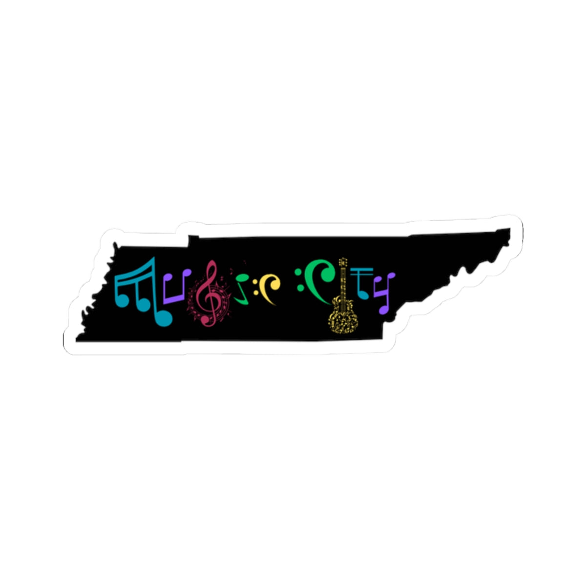"Music City©" Colored Text Tennessee Silhouette Kiss-Cut Sticker