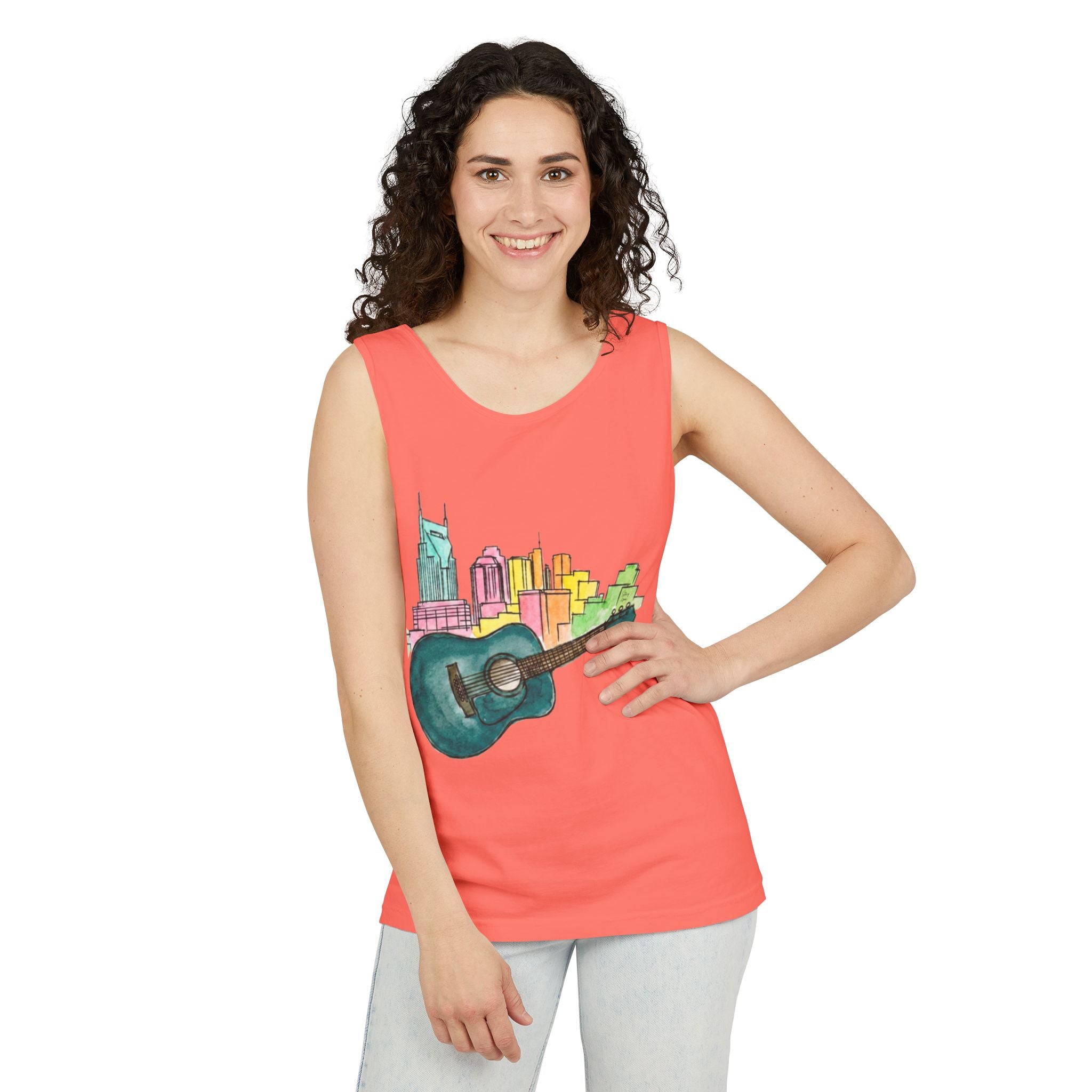 "Acoustic Music Cityscape" Watercolor Tank Top