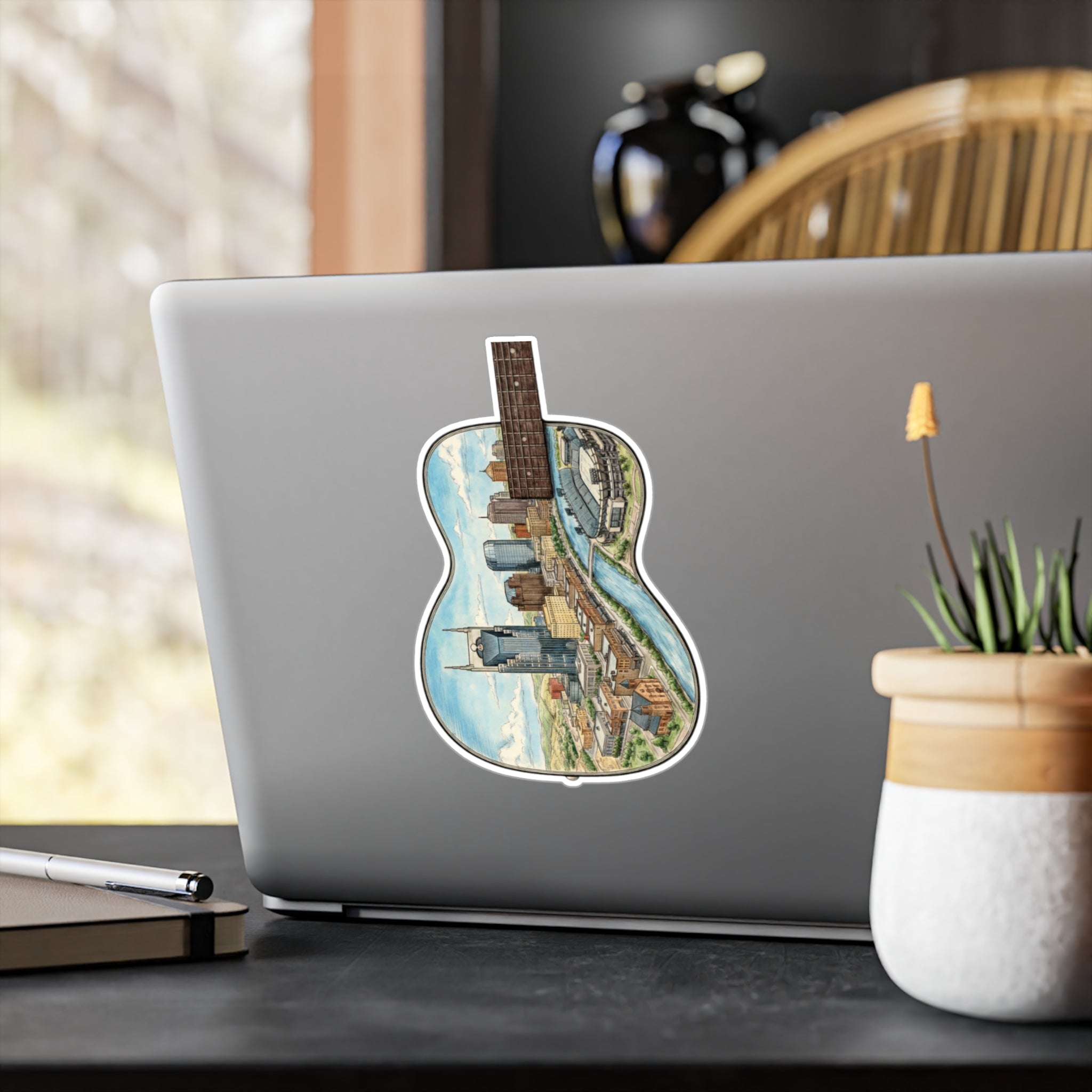 Music City Illustrated Guitar Skyline Kiss-Cut Decal