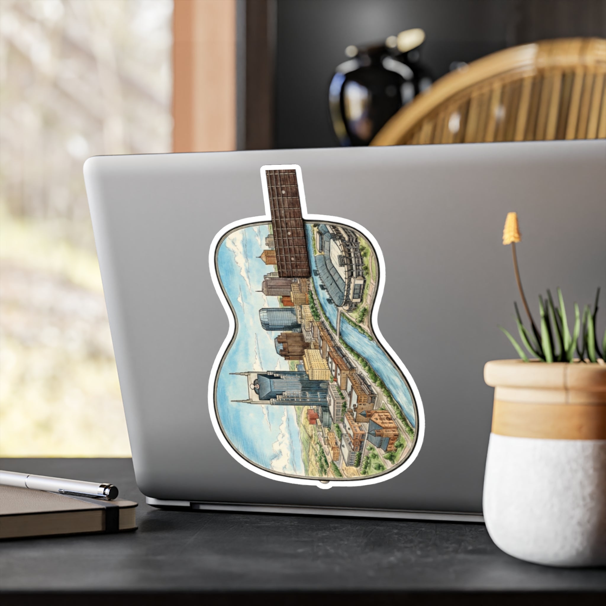 Music City Illustrated Guitar Skyline Kiss-Cut Decal