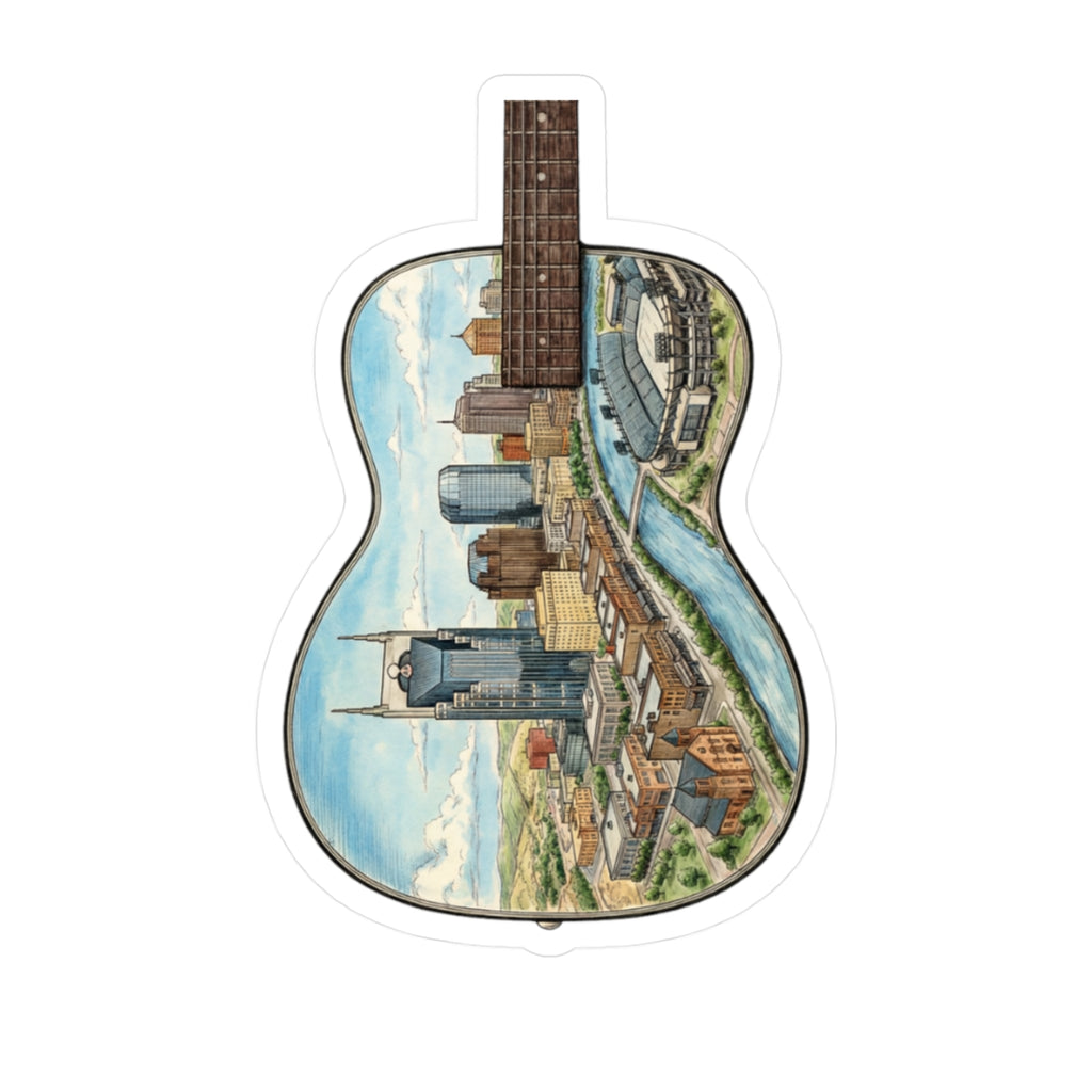 Music City Illustrated Guitar Skyline Kiss-Cut Decal