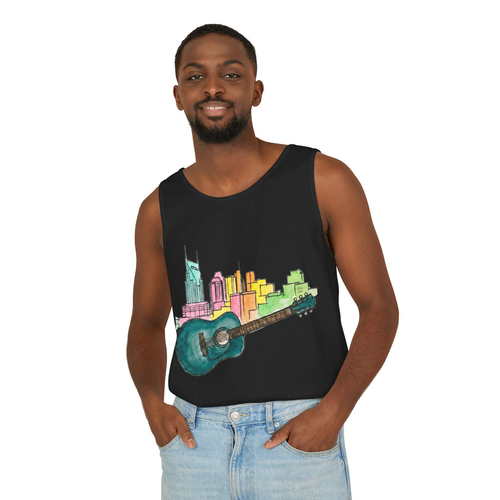 "Acoustic Music Cityscape" Watercolor Tank Top