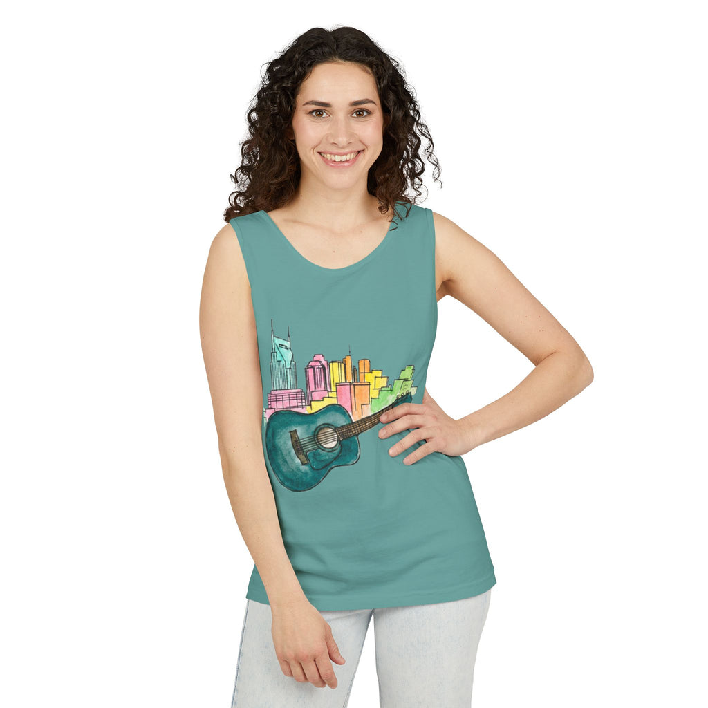 "Acoustic Music Cityscape" Watercolor Tank Top