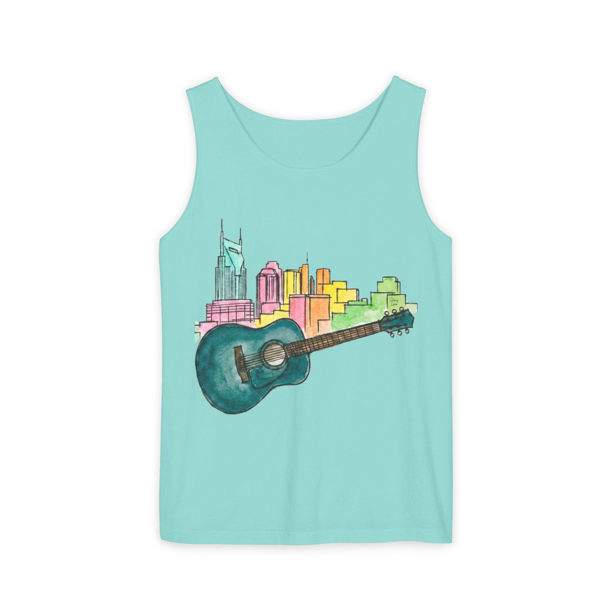"Acoustic Music Cityscape" Watercolor Tank Top