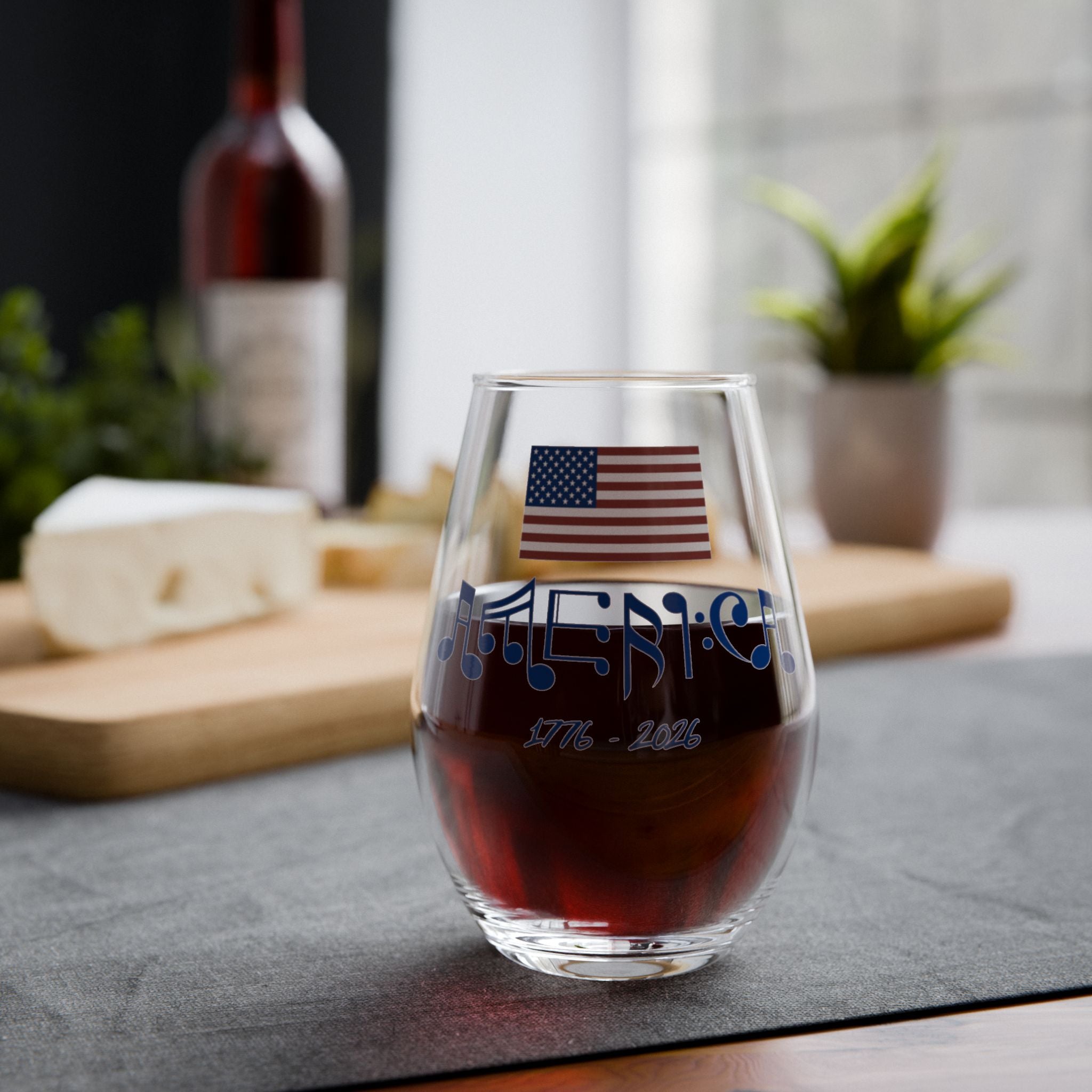 "Classic American Cadence" Stemless Wine Glass