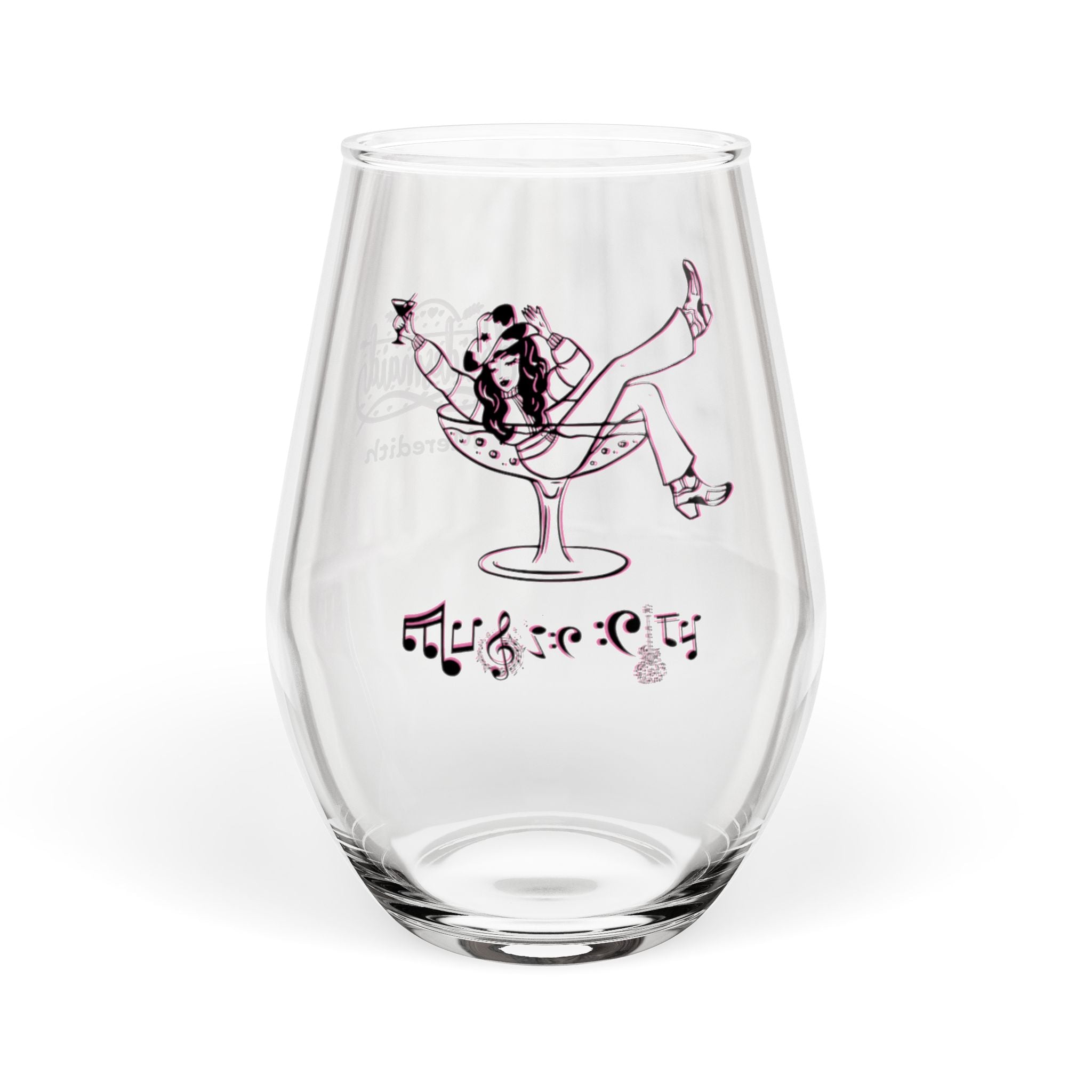 "Music City© Bride Tribe: Bottoms Up Bridesmaid!" Stemless Wine Glass – Bachelorette Party Glass