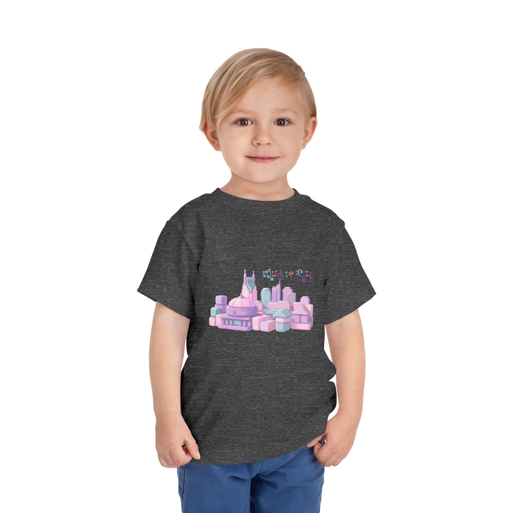 Girl's Toddler Tee with Pastel MusicCityscape