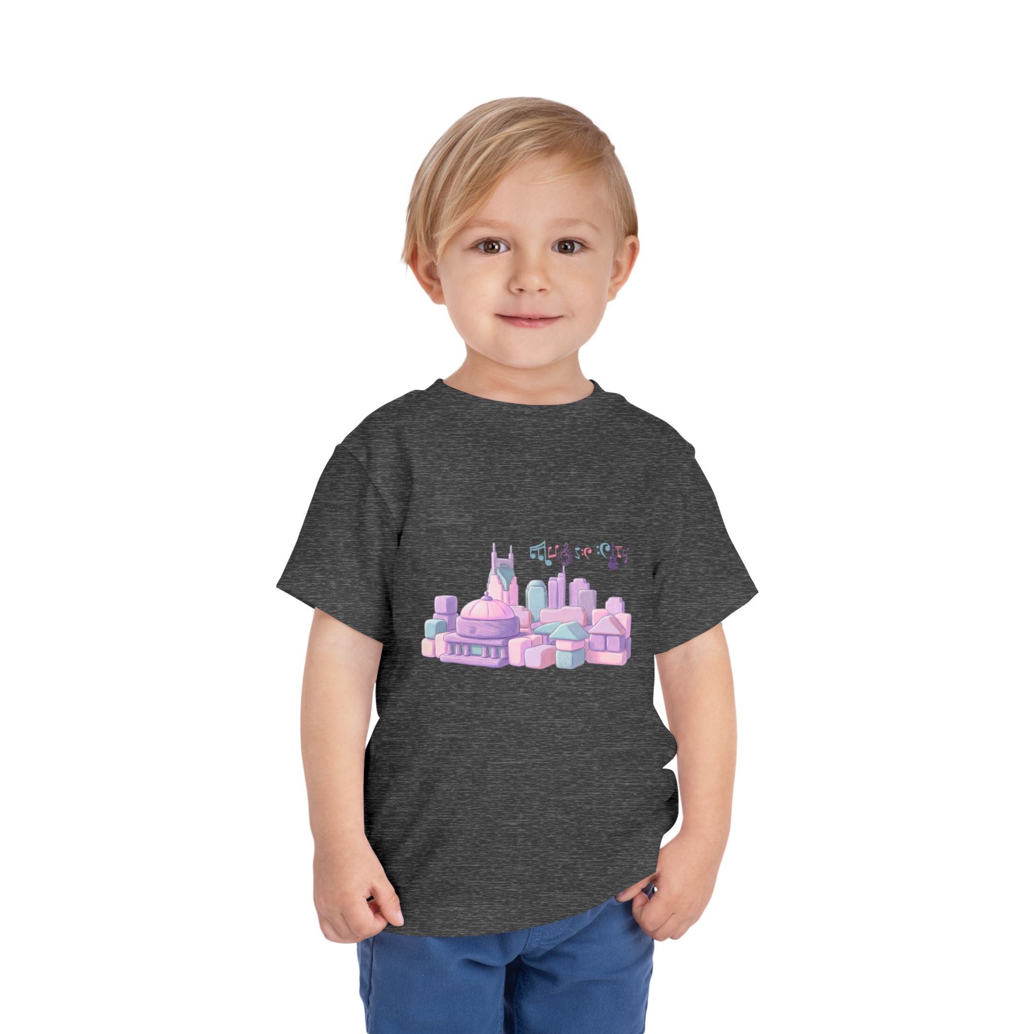 Girl's Toddler Tee with Pastel MusicCityscape