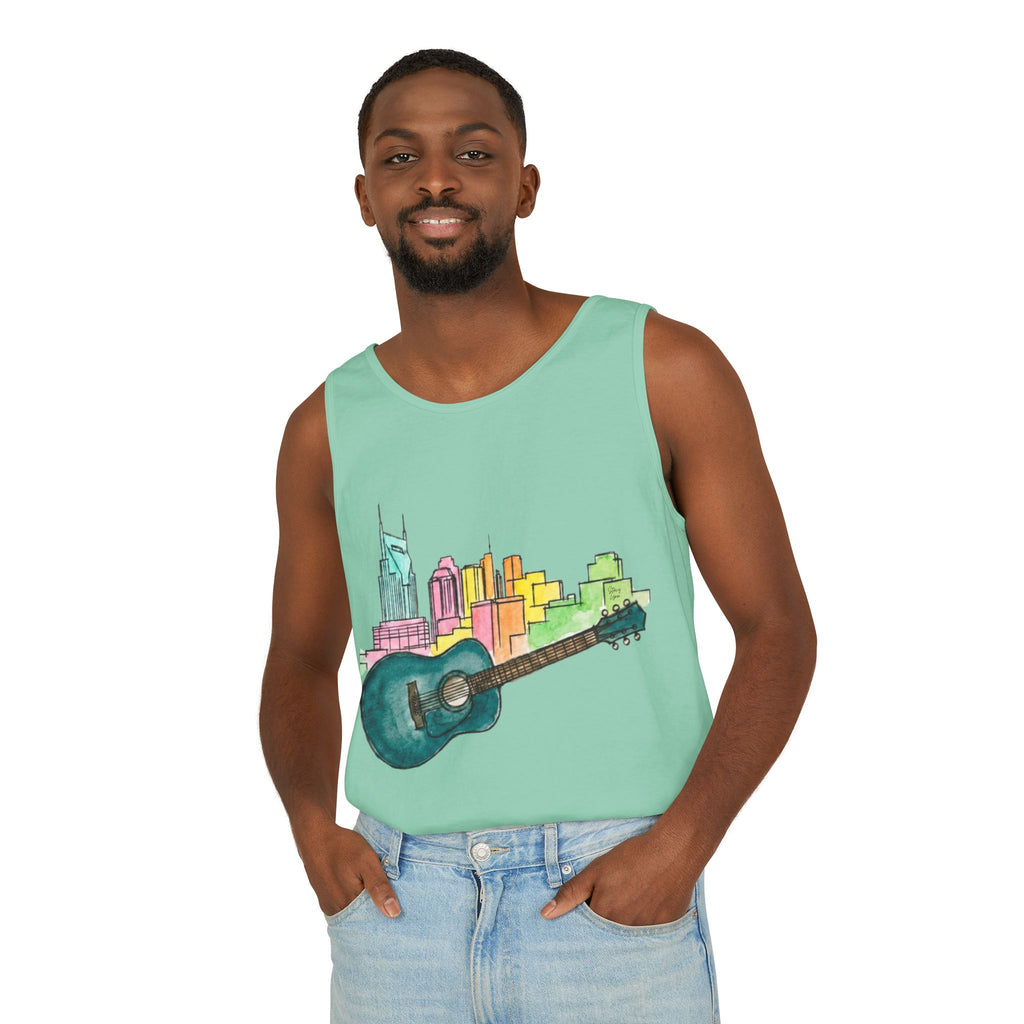 "Acoustic Music Cityscape" Watercolor Tank Top