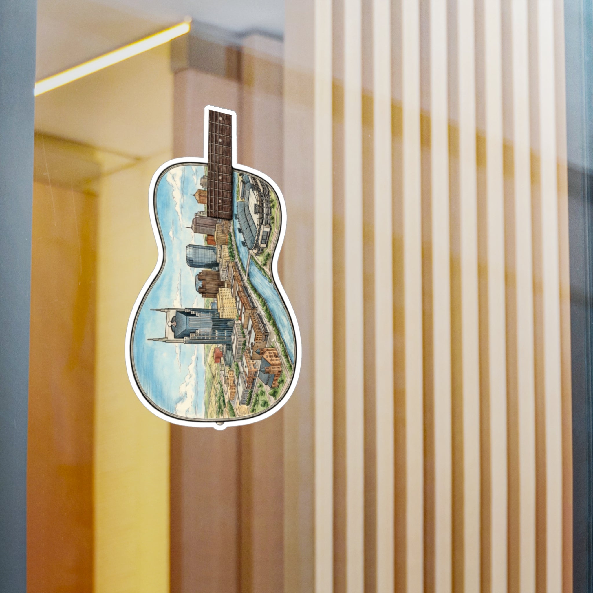 Music City Illustrated Guitar Skyline Kiss-Cut Decal