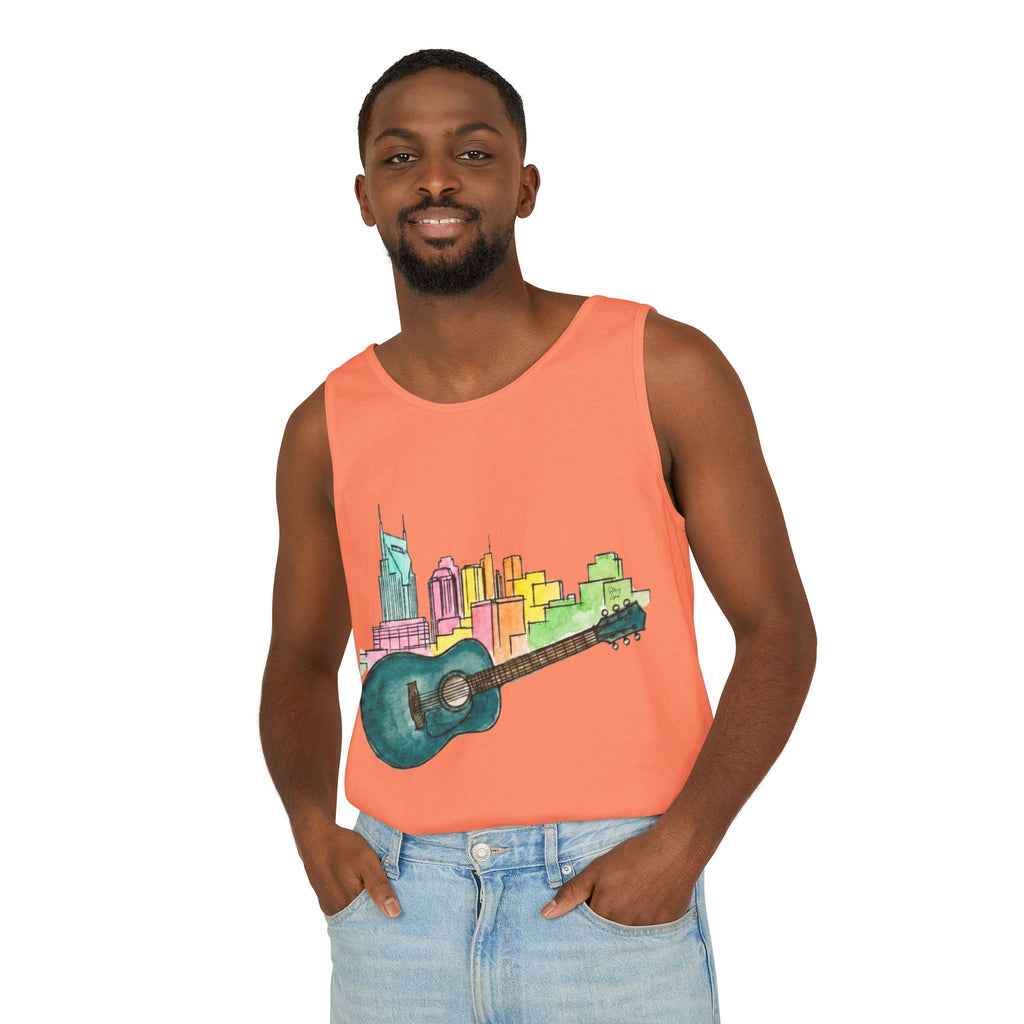 "Acoustic Music Cityscape" Watercolor Tank Top