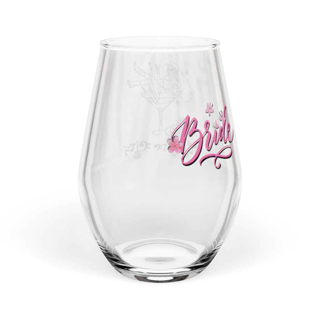 "Music City© Bride Tribe: Bottoms Up Bride!" Stemless Wine Glass – Bachelorette Party Glass