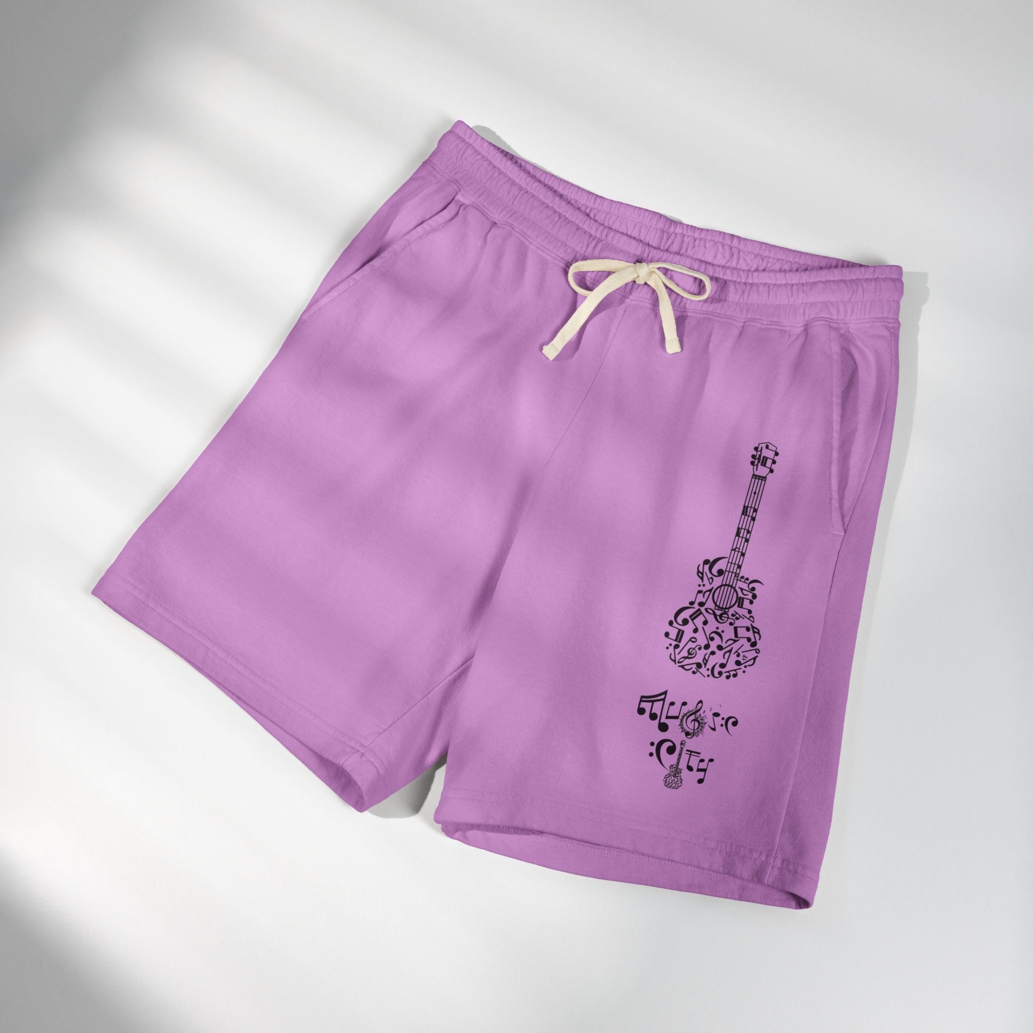 "Music City© Midnight" Black Guitar Vintage Fleece Shorts