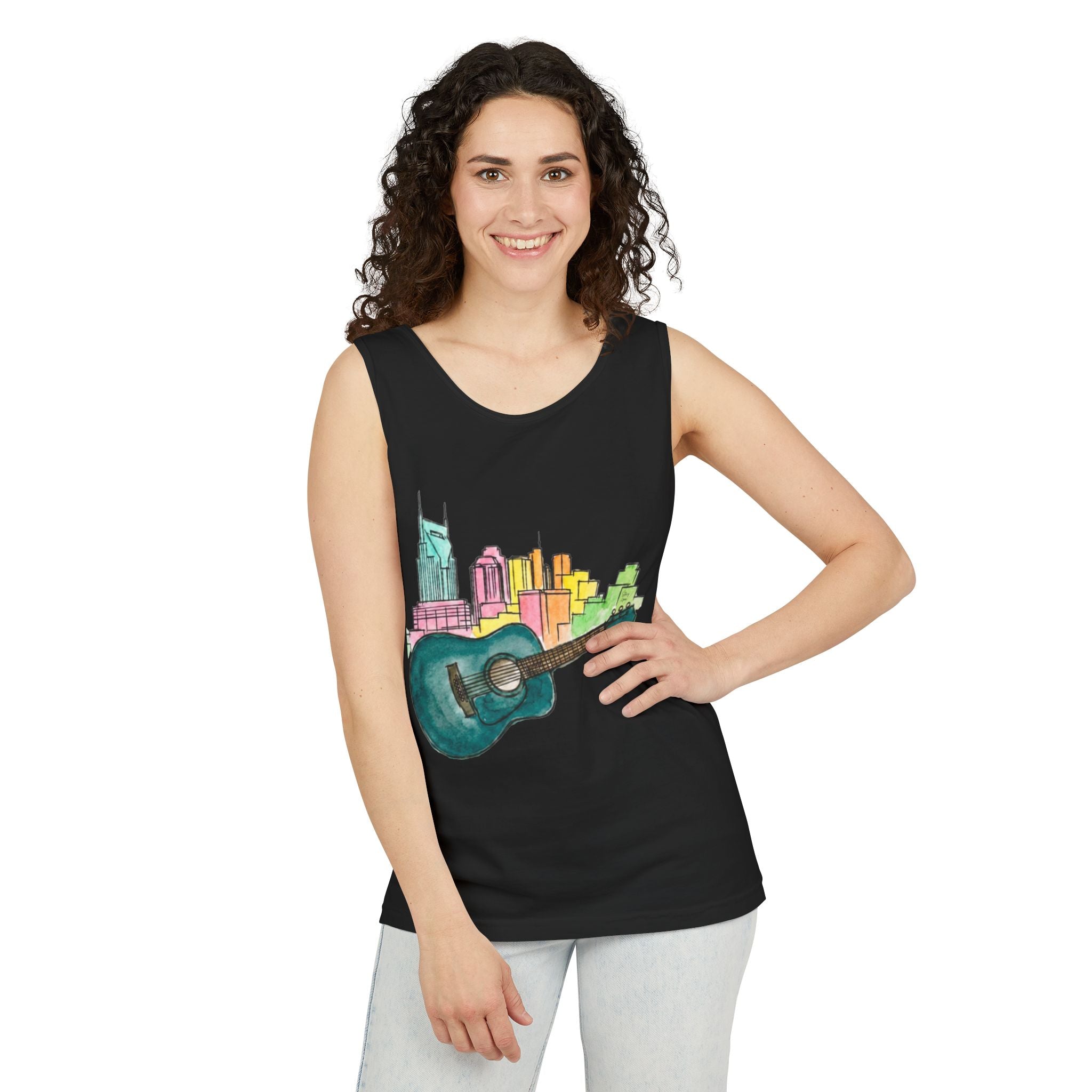 "Acoustic Music Cityscape" Watercolor Tank Top