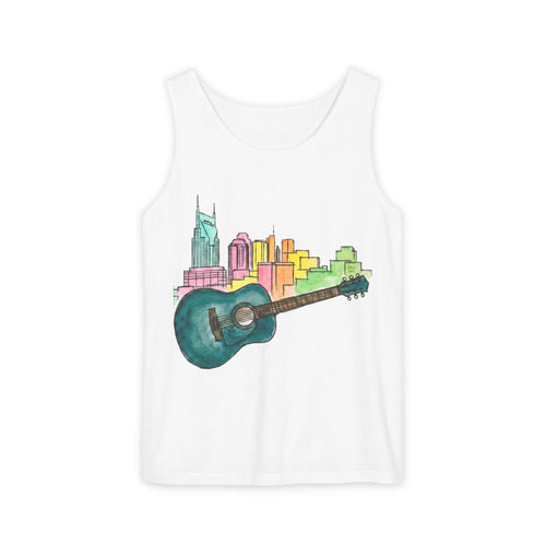 "Acoustic Music Cityscape" Watercolor Tank Top