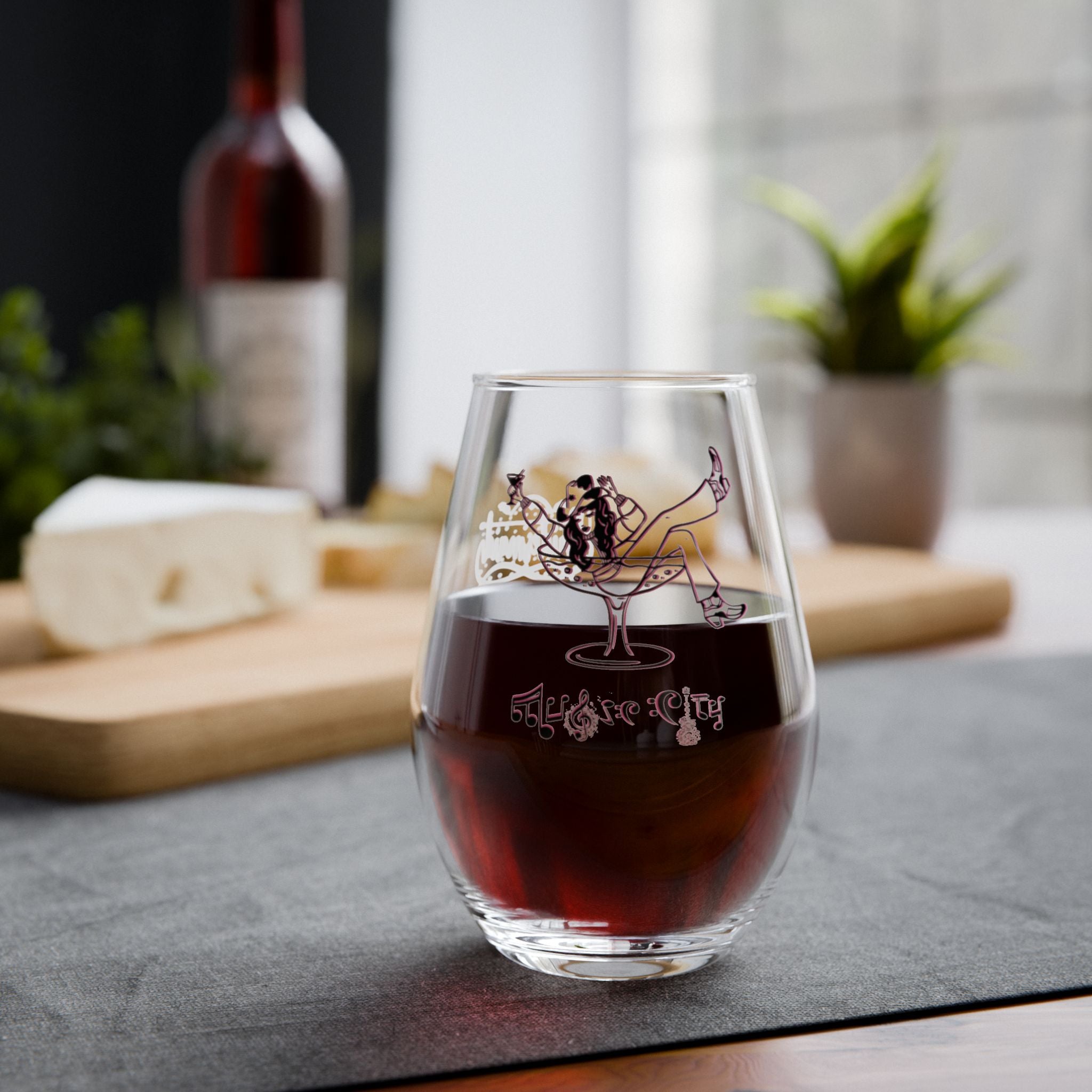 "Music City© Bride Tribe: Bottoms Up Bridesmaid!" Stemless Wine Glass – Bachelorette Party Glass