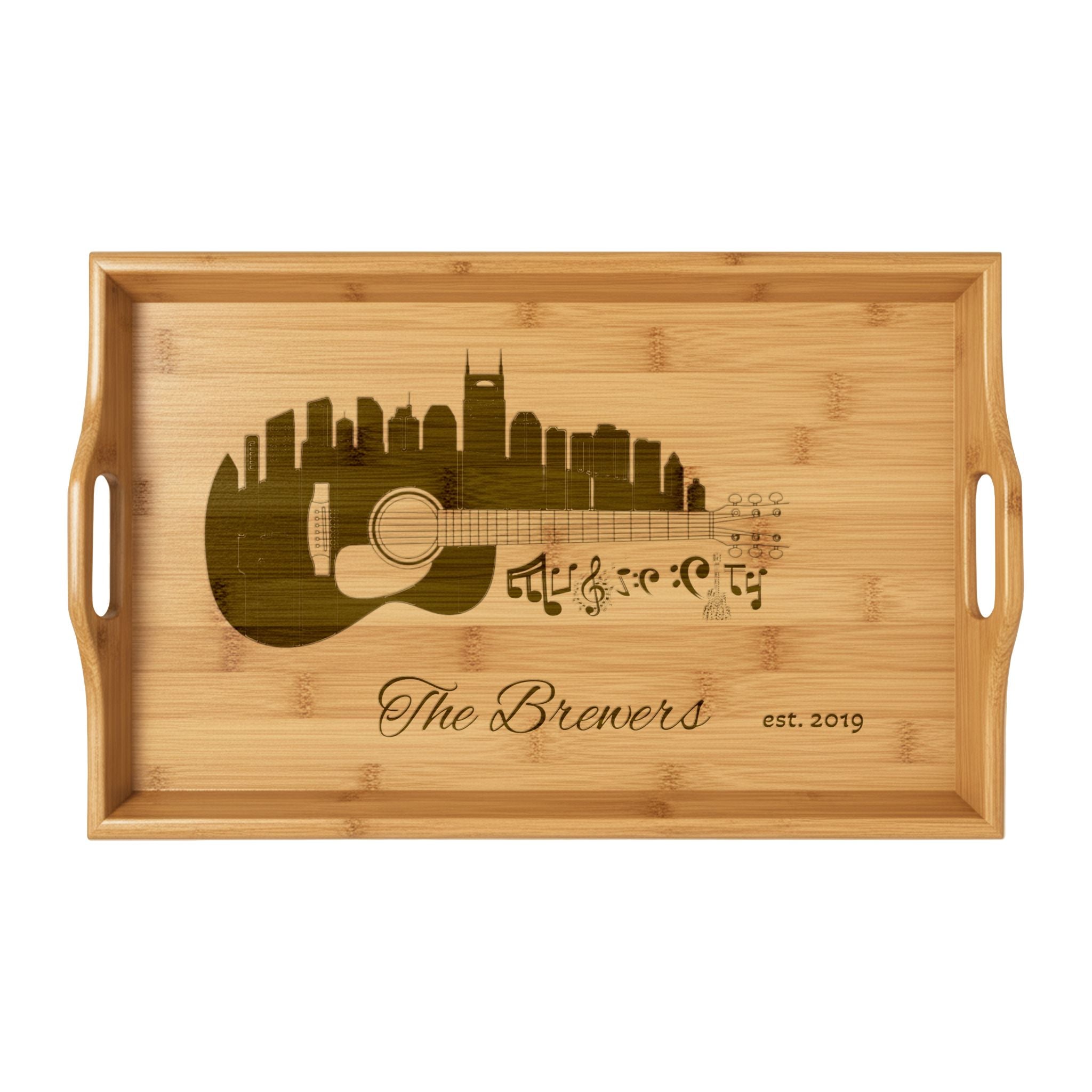 "Music City© " Guitar Skyline Bamboo Serving Tray