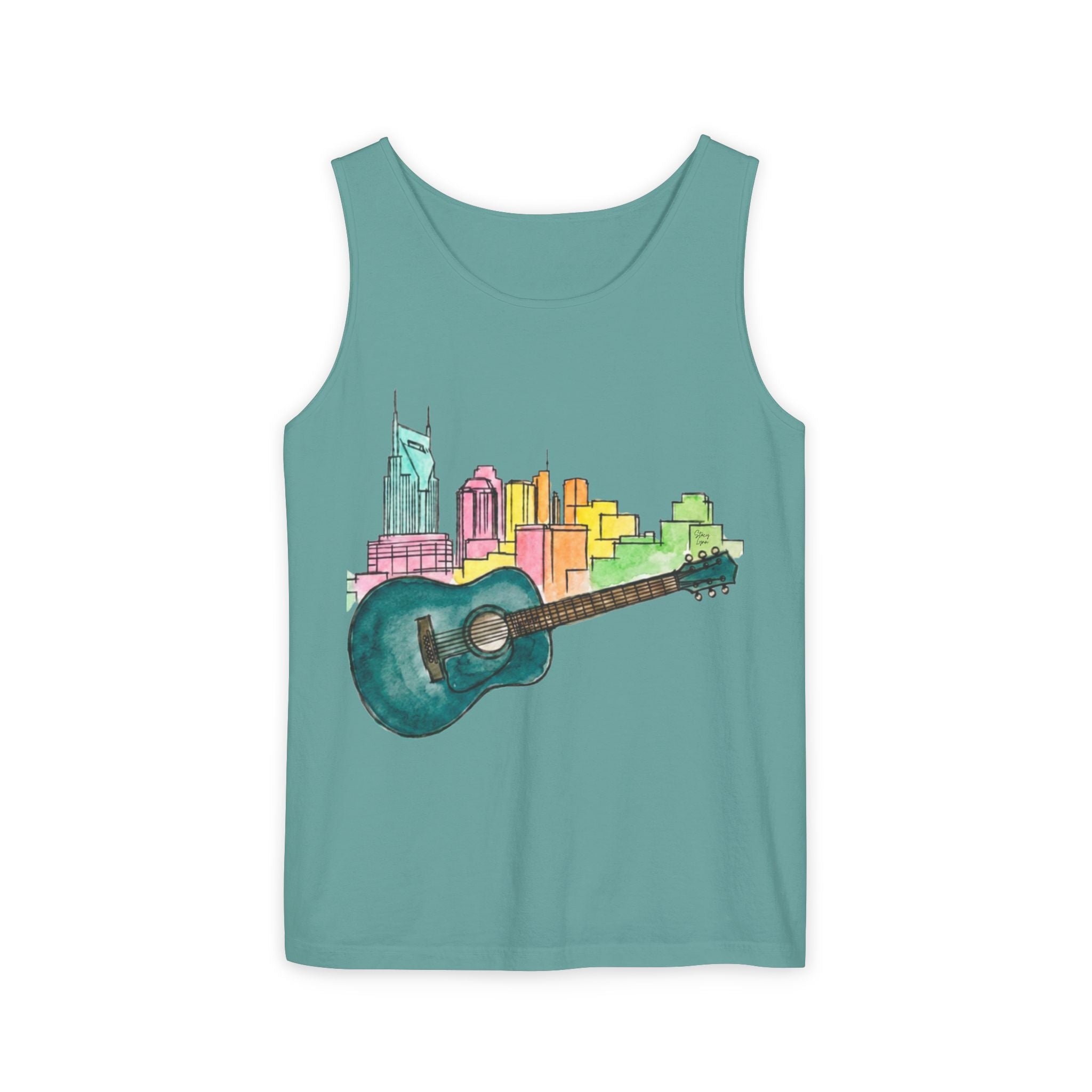 "Acoustic Music Cityscape" Watercolor Tank Top