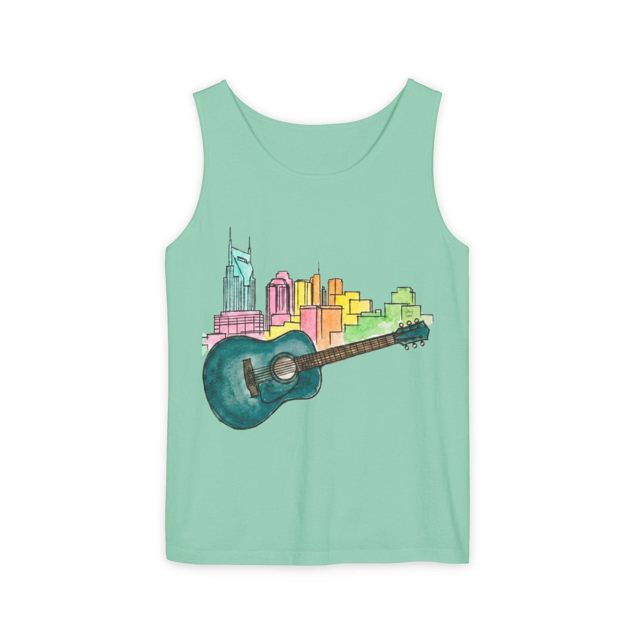 "Acoustic Music Cityscape" Watercolor Tank Top