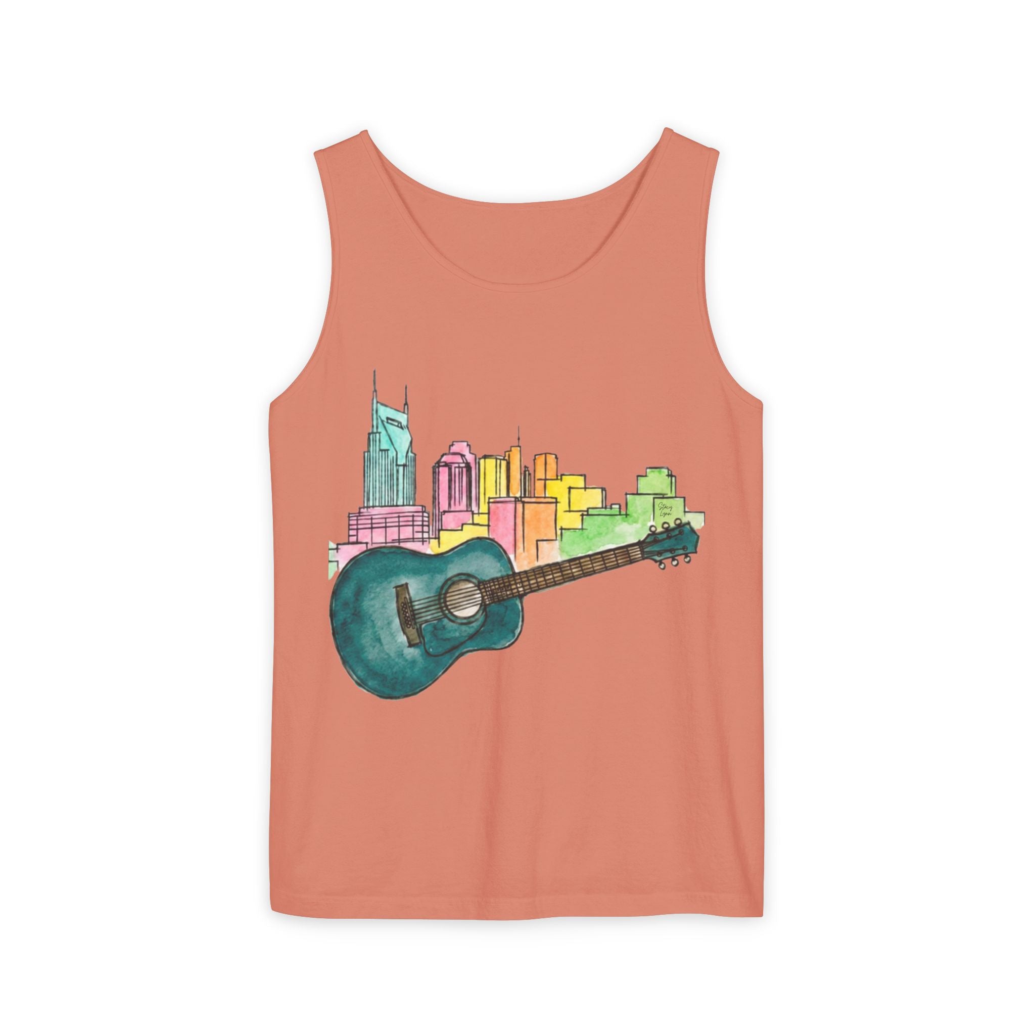 "Acoustic Music Cityscape" Watercolor Tank Top