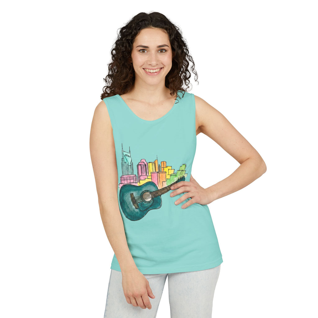 "Acoustic Music Cityscape" Watercolor Tank Top