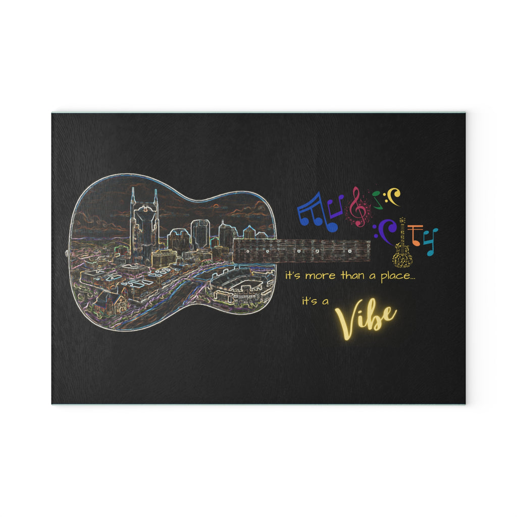 "Music City Vibe" Guitar Skyline Tempered Glass Cutting Board
