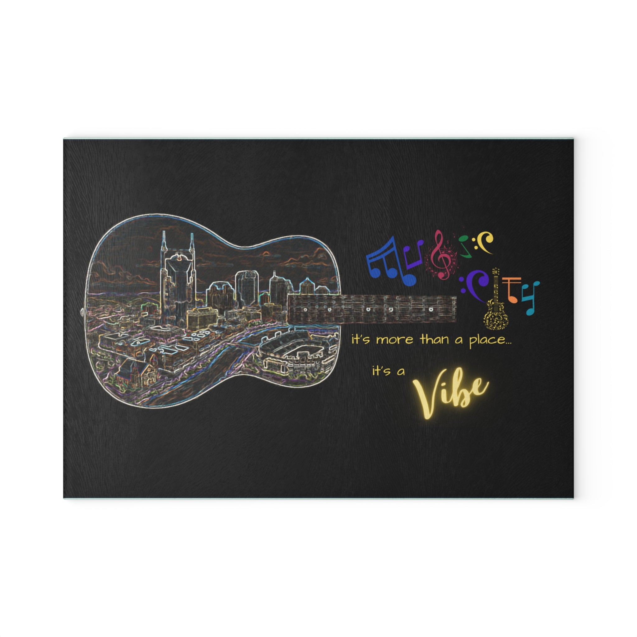 "Music City Vibe" Guitar Skyline Tempered Glass Cutting Board