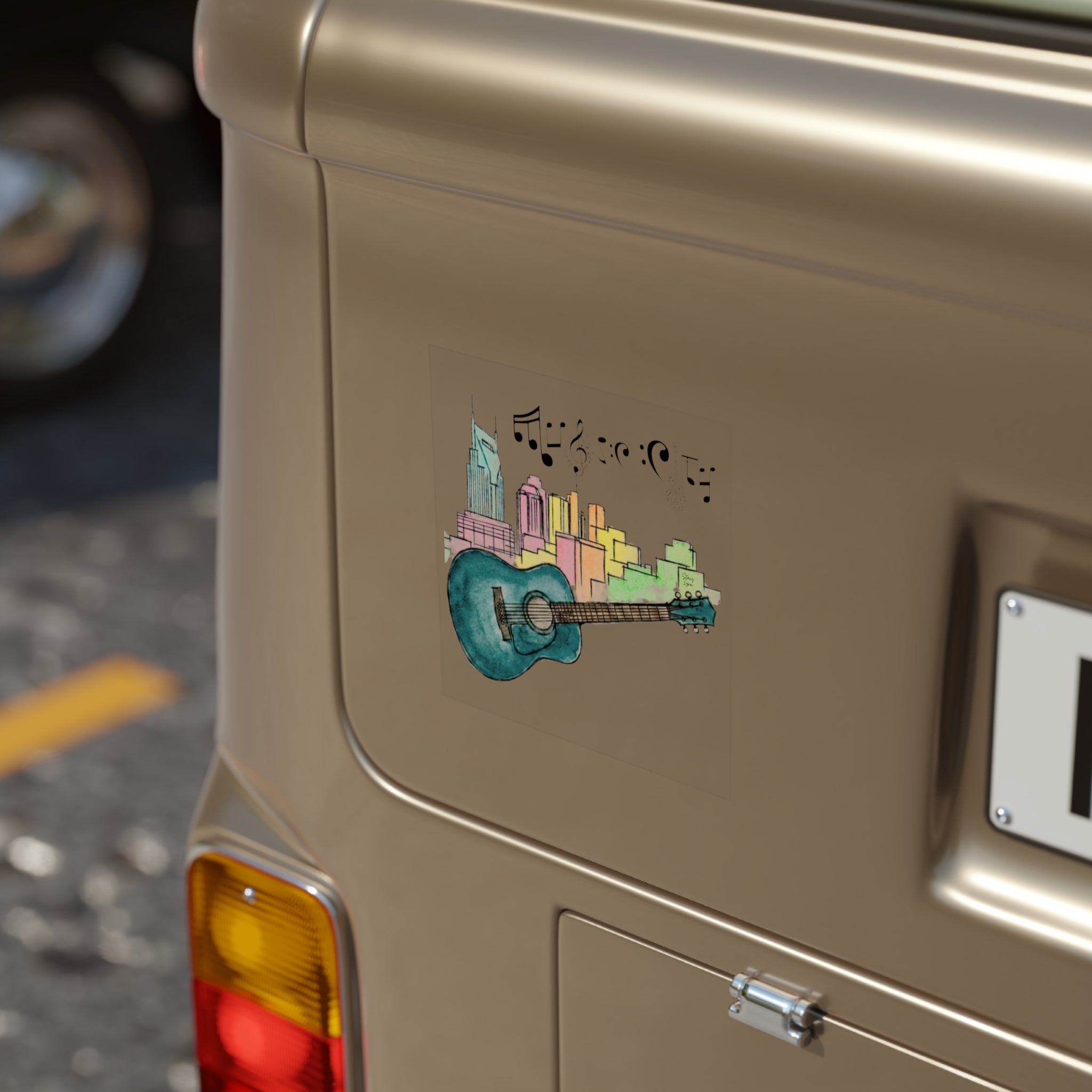 "Music City© Watercolor Skyline" Transparent Sticker