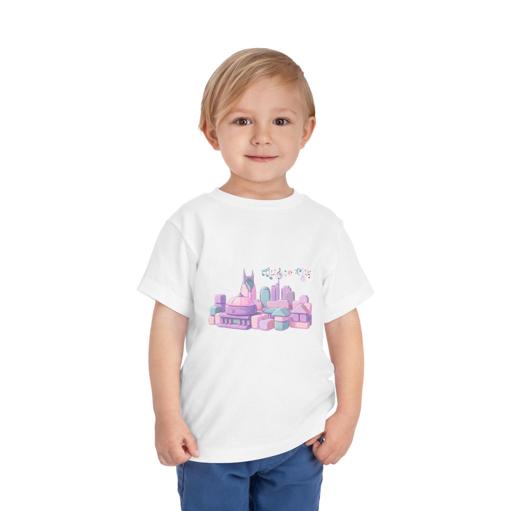 Girl's Toddler Tee with Pastel MusicCityscape