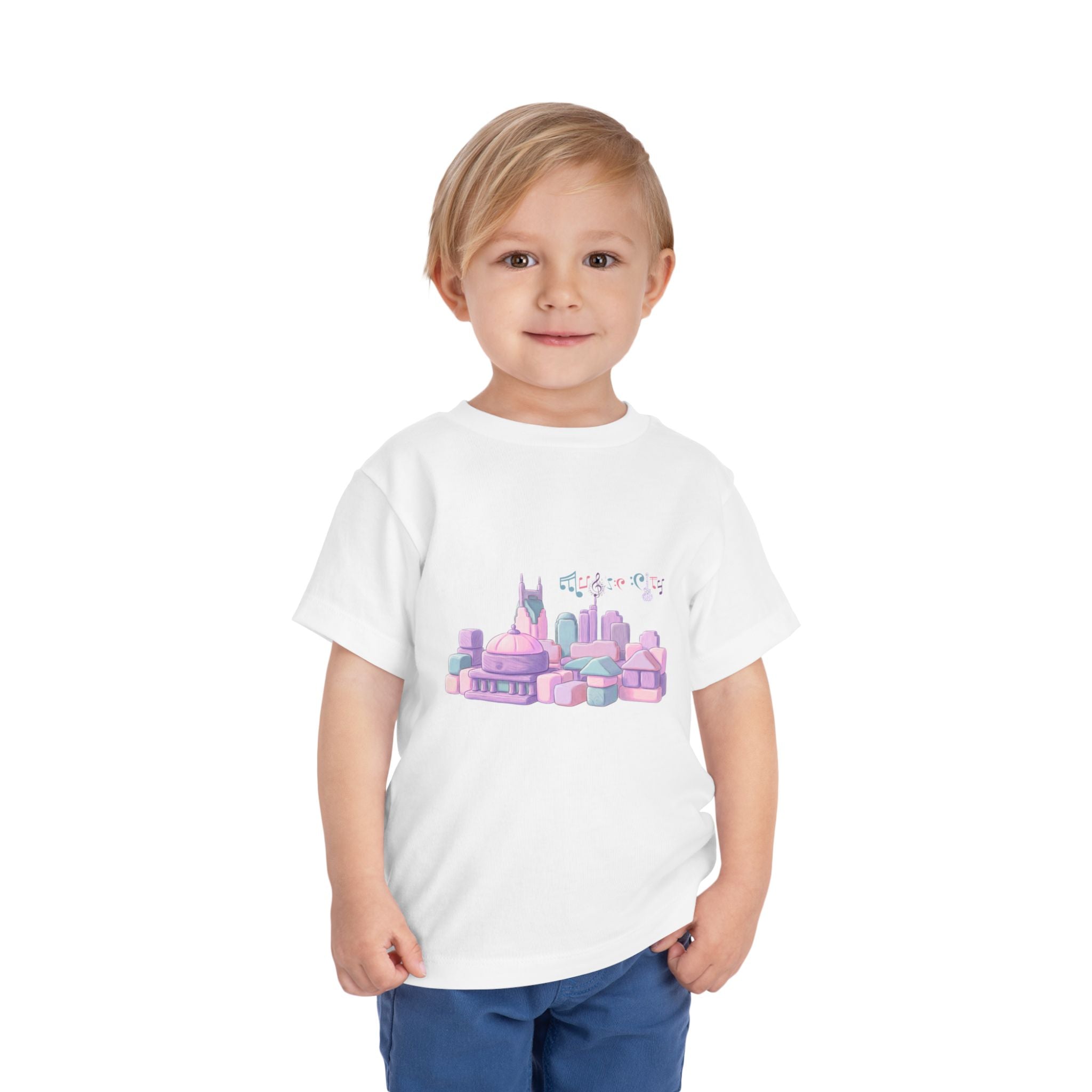 Girl's Toddler Tee with Pastel MusicCityscape