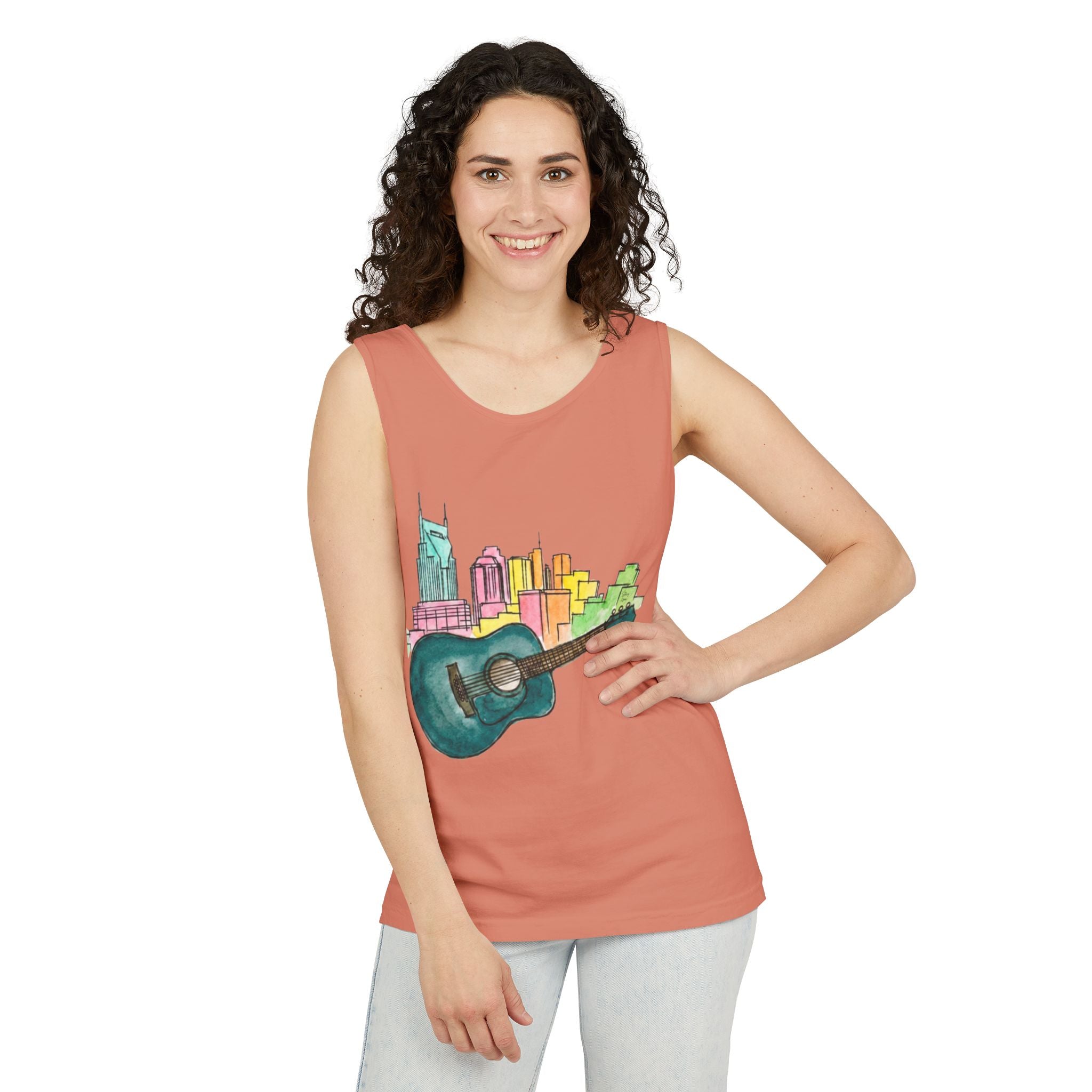 "Acoustic Music Cityscape" Watercolor Tank Top