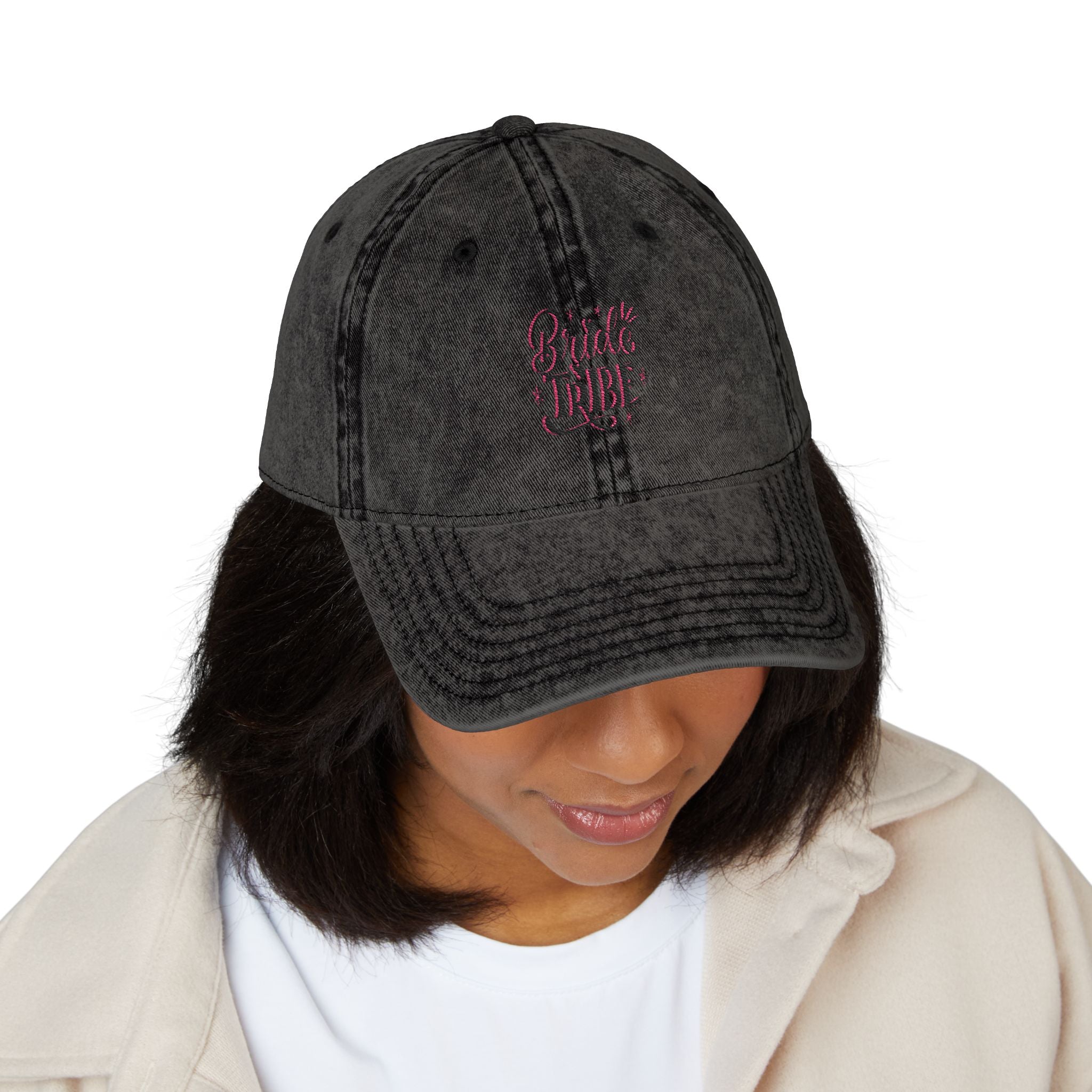 Embroidered "Bride Tribe" Vintage Cap — Washed Grey Baseball Hat