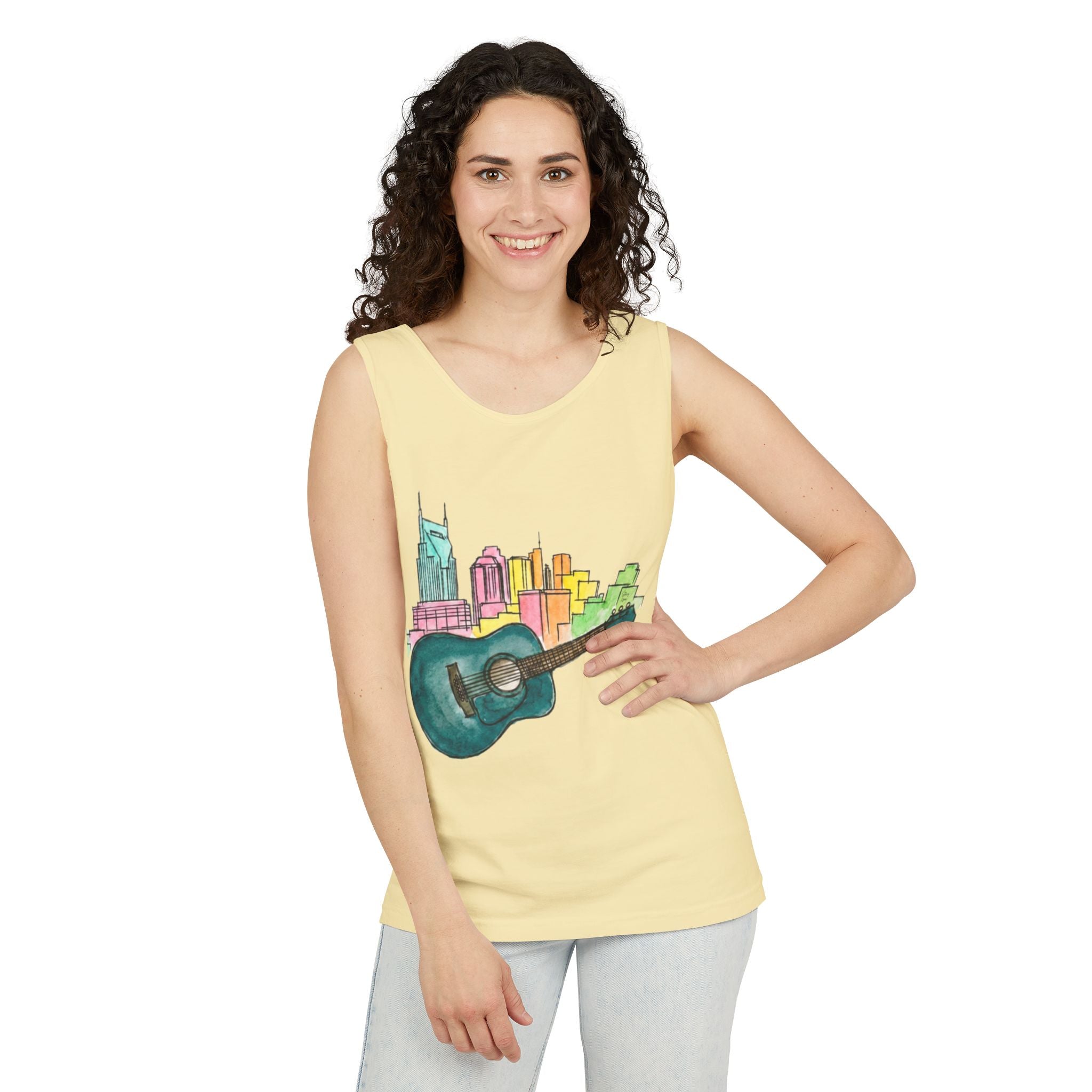 "Acoustic Music Cityscape" Watercolor Tank Top