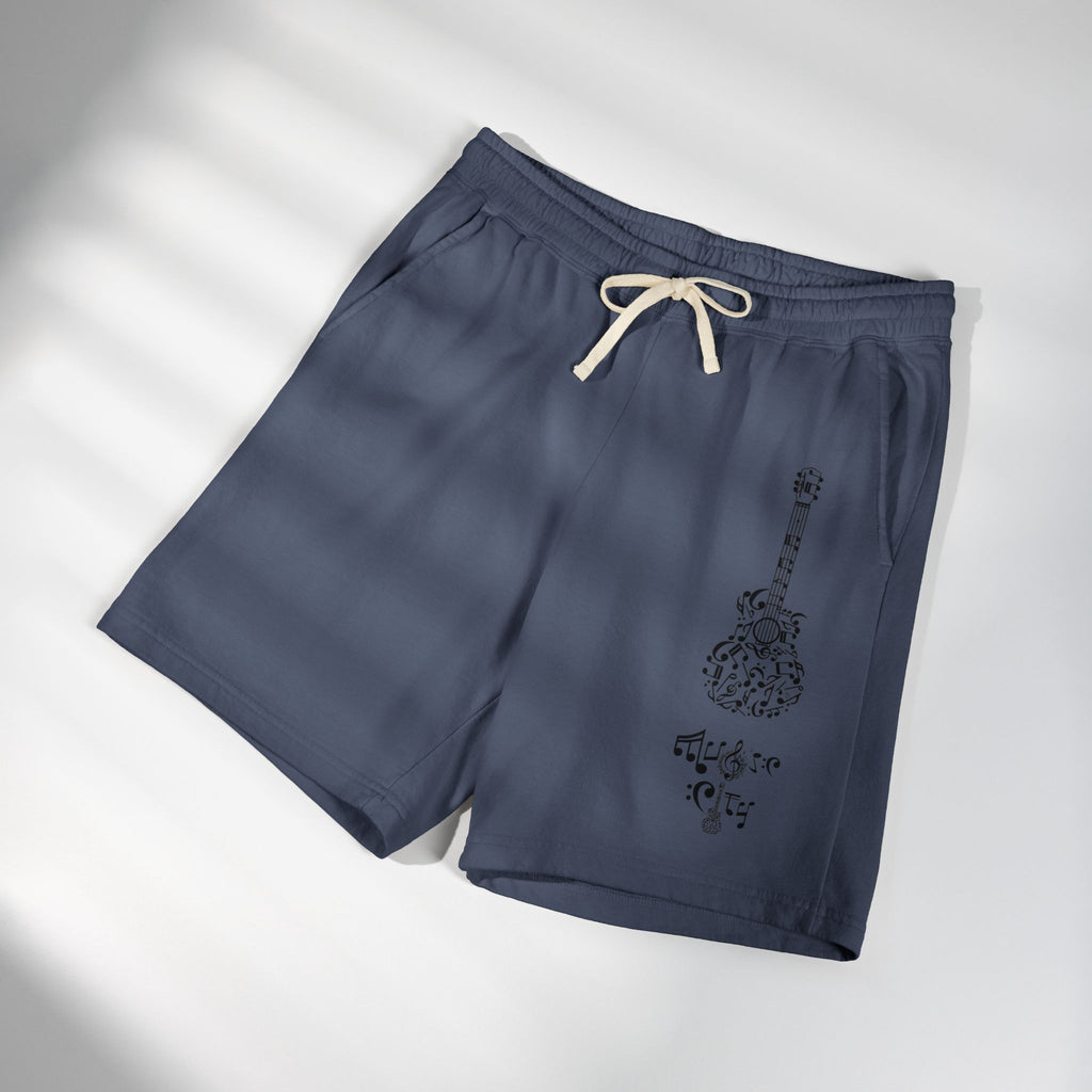 "Music City© Midnight" Black Guitar Vintage Fleece Shorts