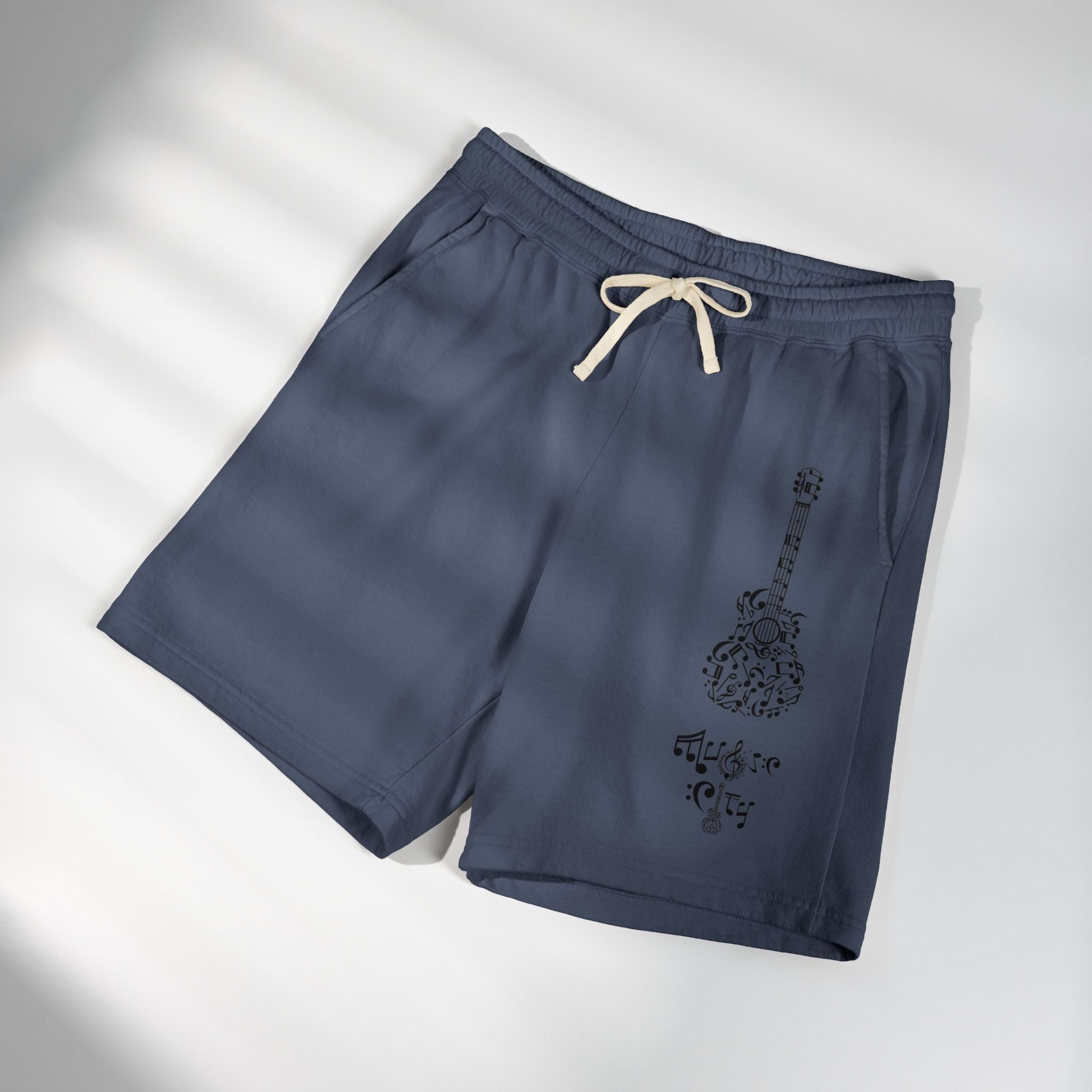 "Music City© Midnight" Black Guitar Vintage Fleece Shorts
